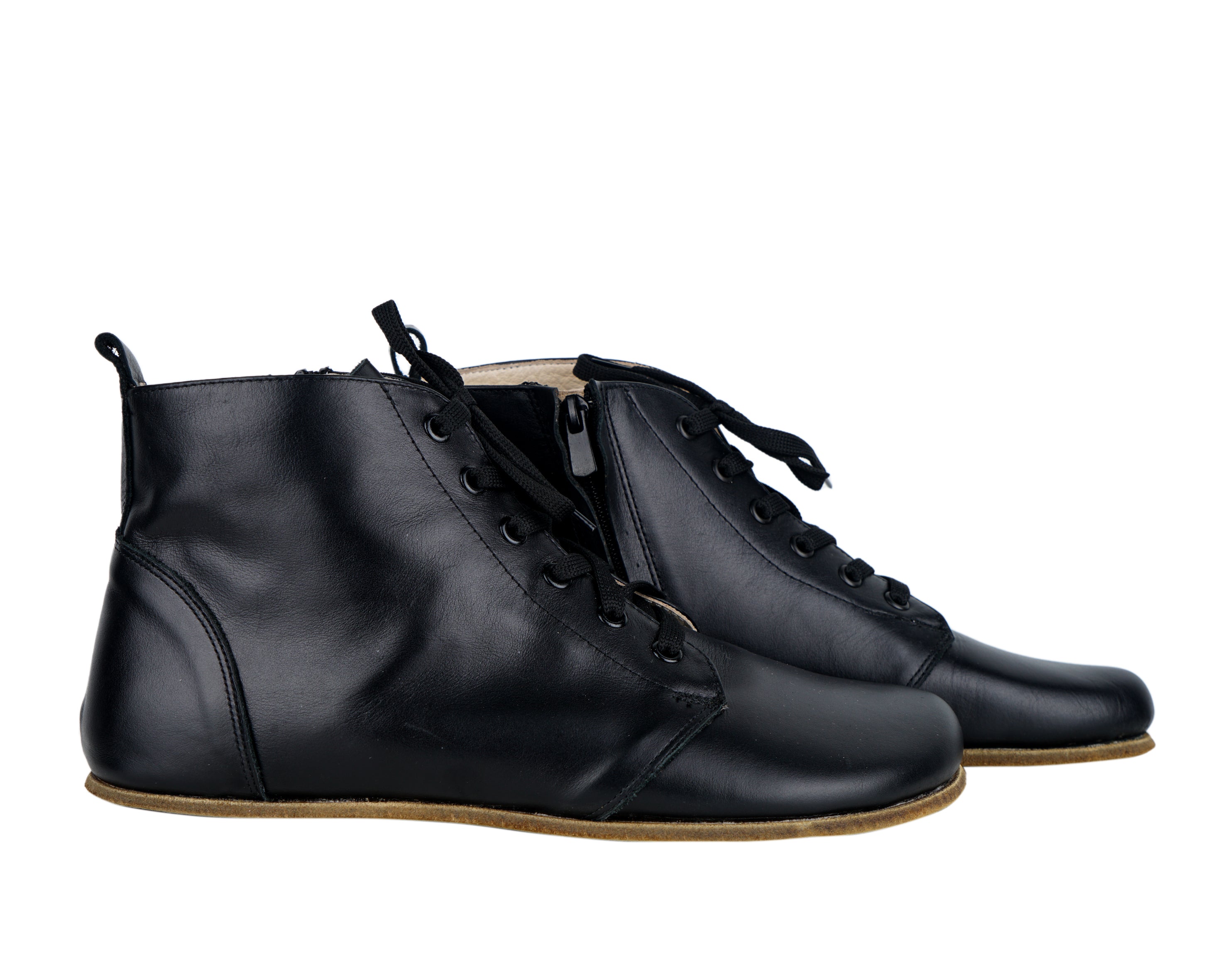 Black Short Boots Wide Barefoot Smooth Leather Handmade Shoes Short Boots Leather Outsole