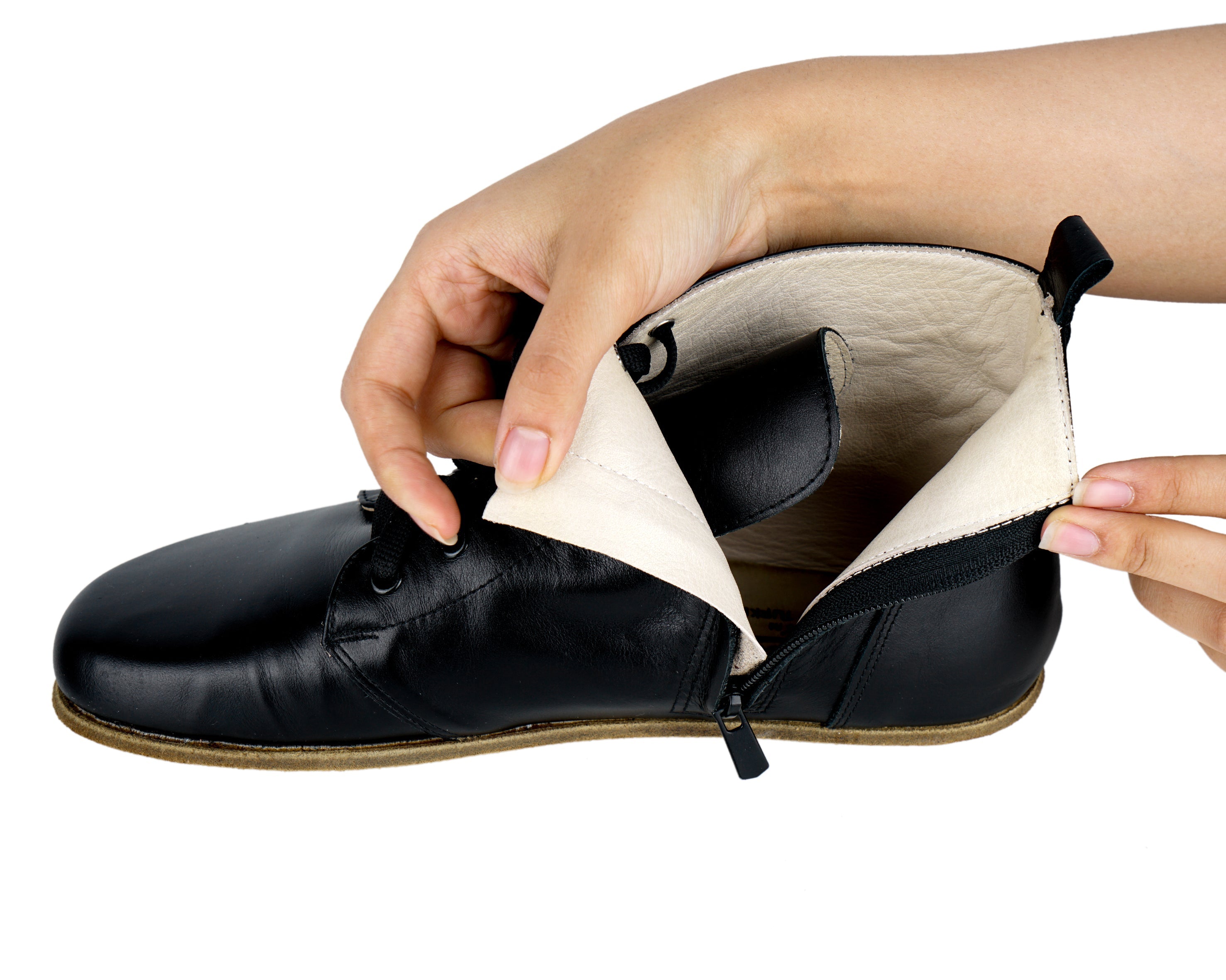 Black Short Boots Wide Barefoot Smooth Leather Handmade Shoes Short Boots Leather Outsole