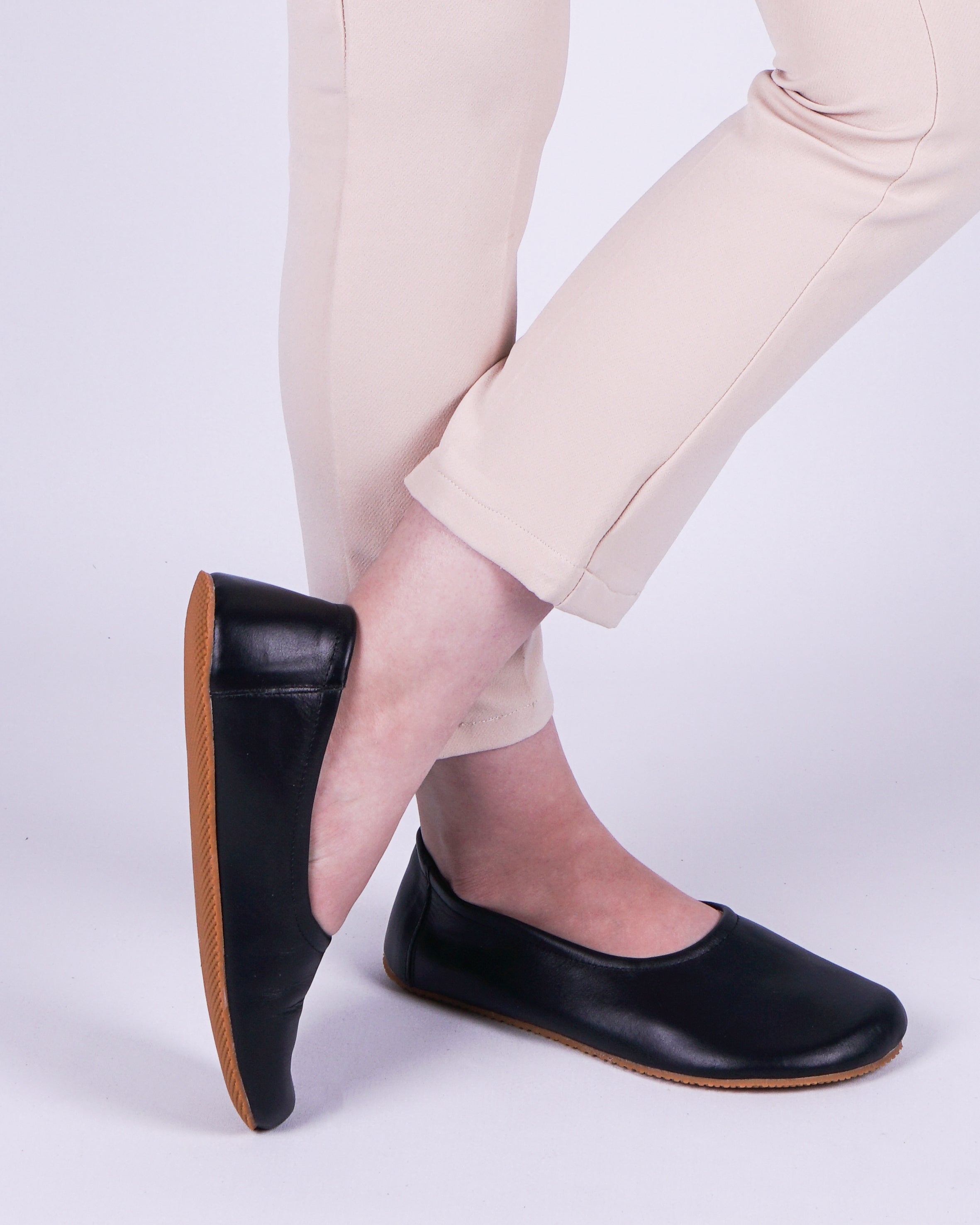 Black Women Flat Ballets Wide Barefoot Smooth Leather Handmade Women Flat Ballets