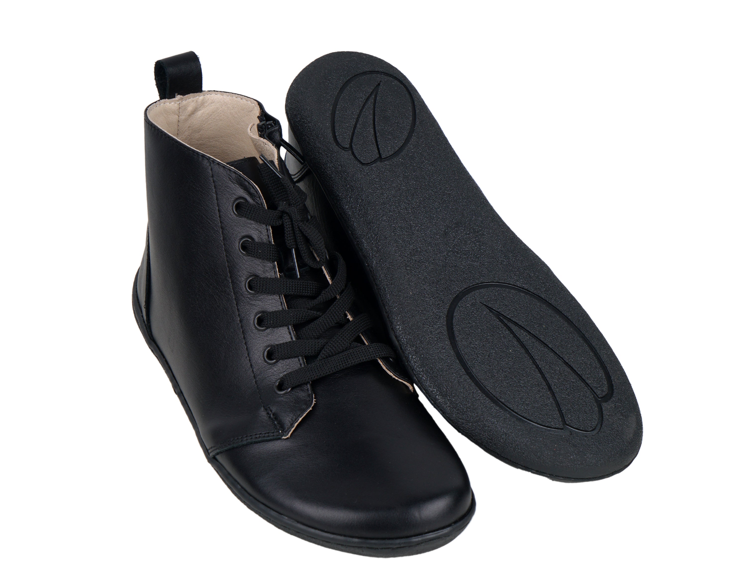 Black Short Boots Wide Barefoot Shoes Smooth Leather Handmade 6mm Rubber Outsole Short Boots Rubber Outsole