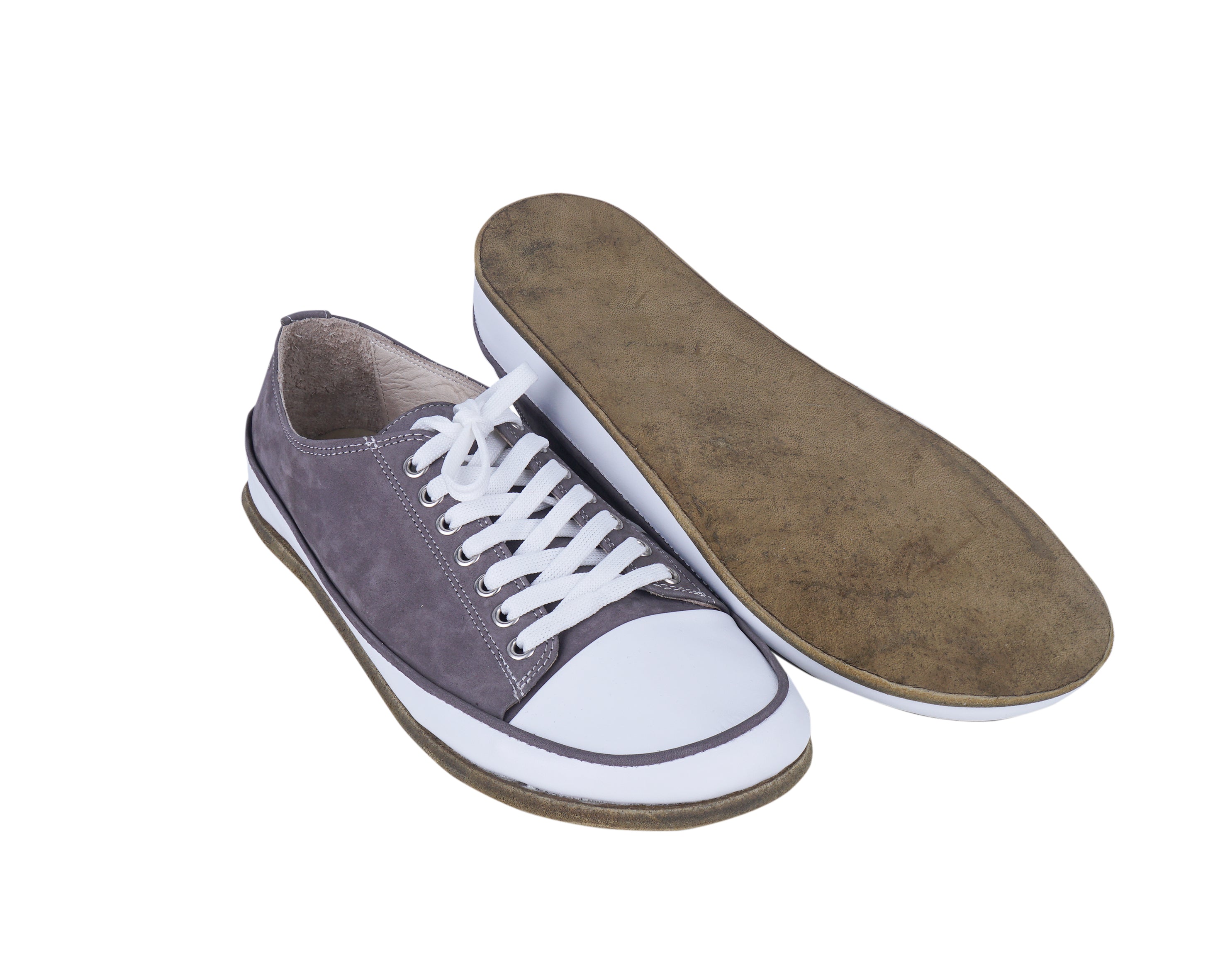 Gray Converse Style Wide Barefoot Nubuck Leather Handmade Shoes