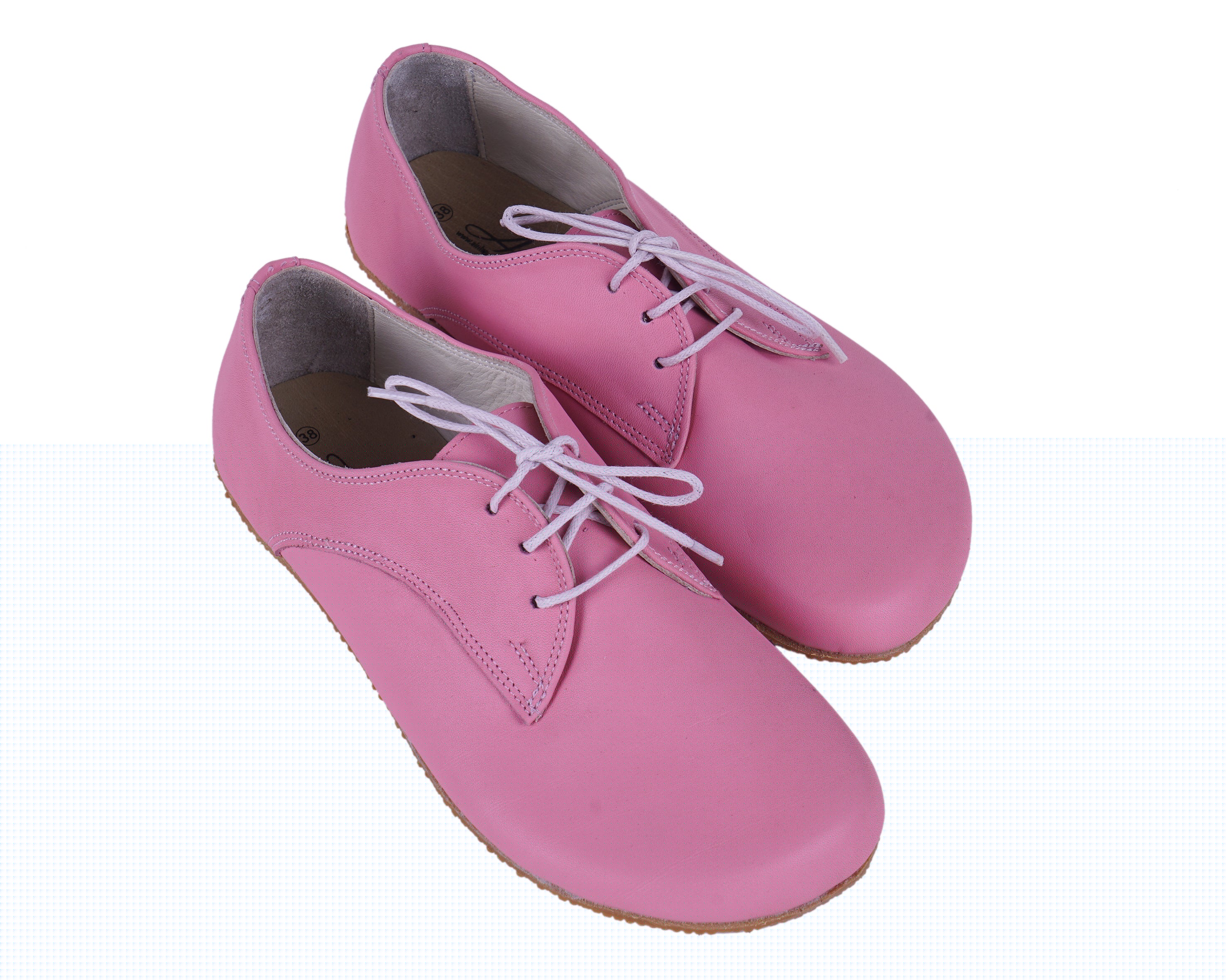 Pink Oxford Wide Barefoot Shoes Smooth Leather Handmade 4mm Rubber Outsole