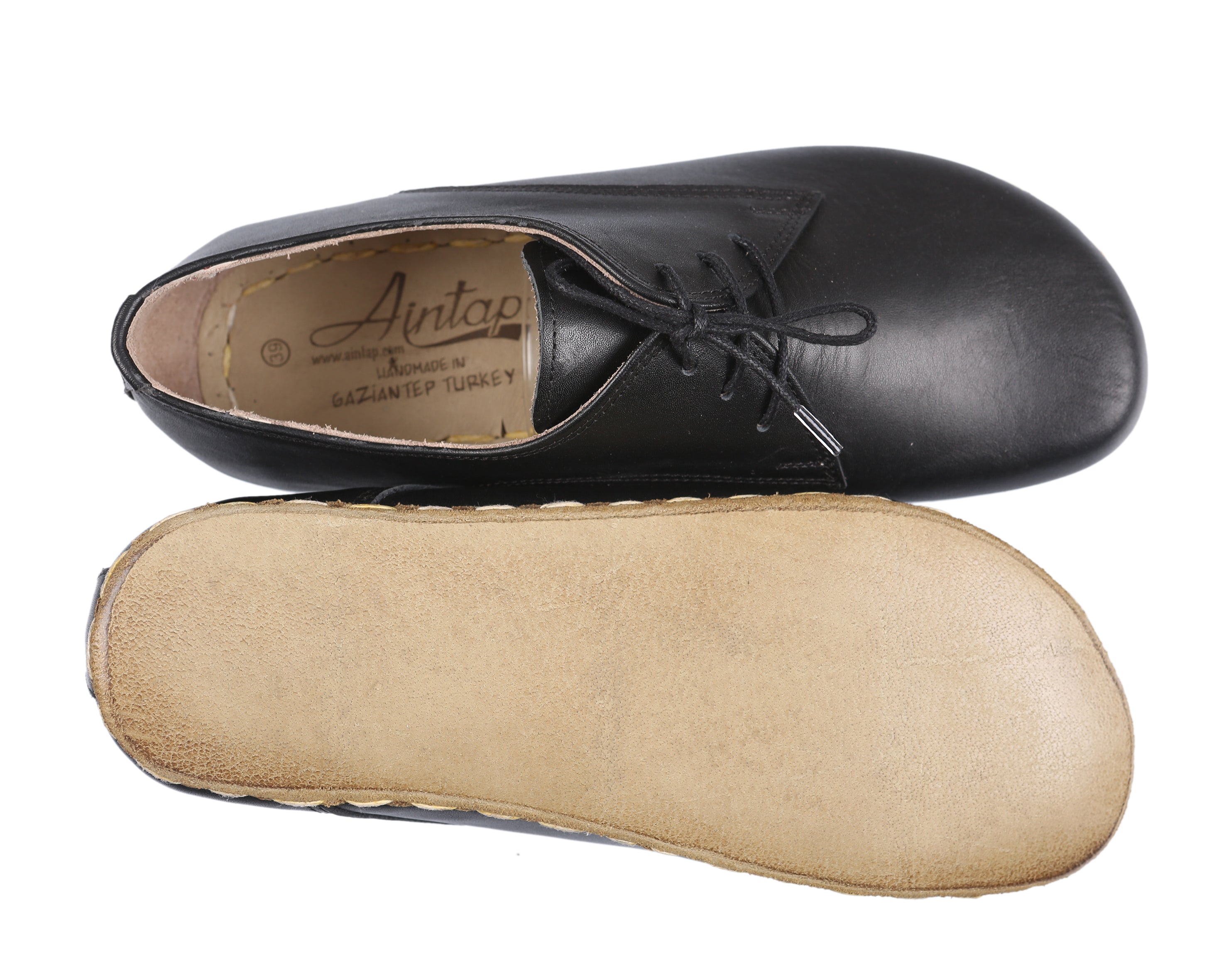 Black Oxford Wide Barefoot Smooth Leather Handmade Sport Shoes Oxford Leather Outsole