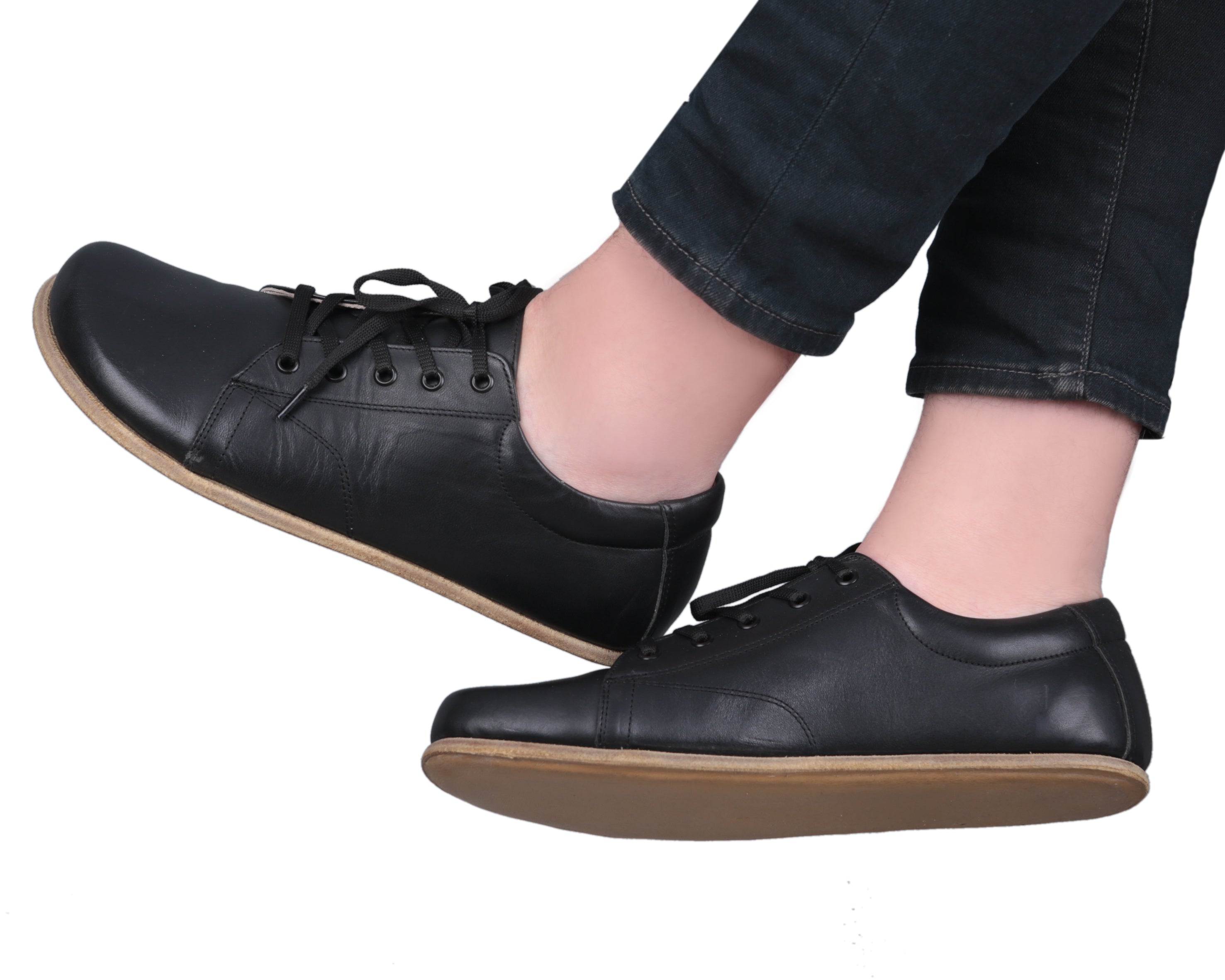 Black Sneaker Wide Barefoot Smooth Leather Handmade Shoes Sneaker Leather Outsole