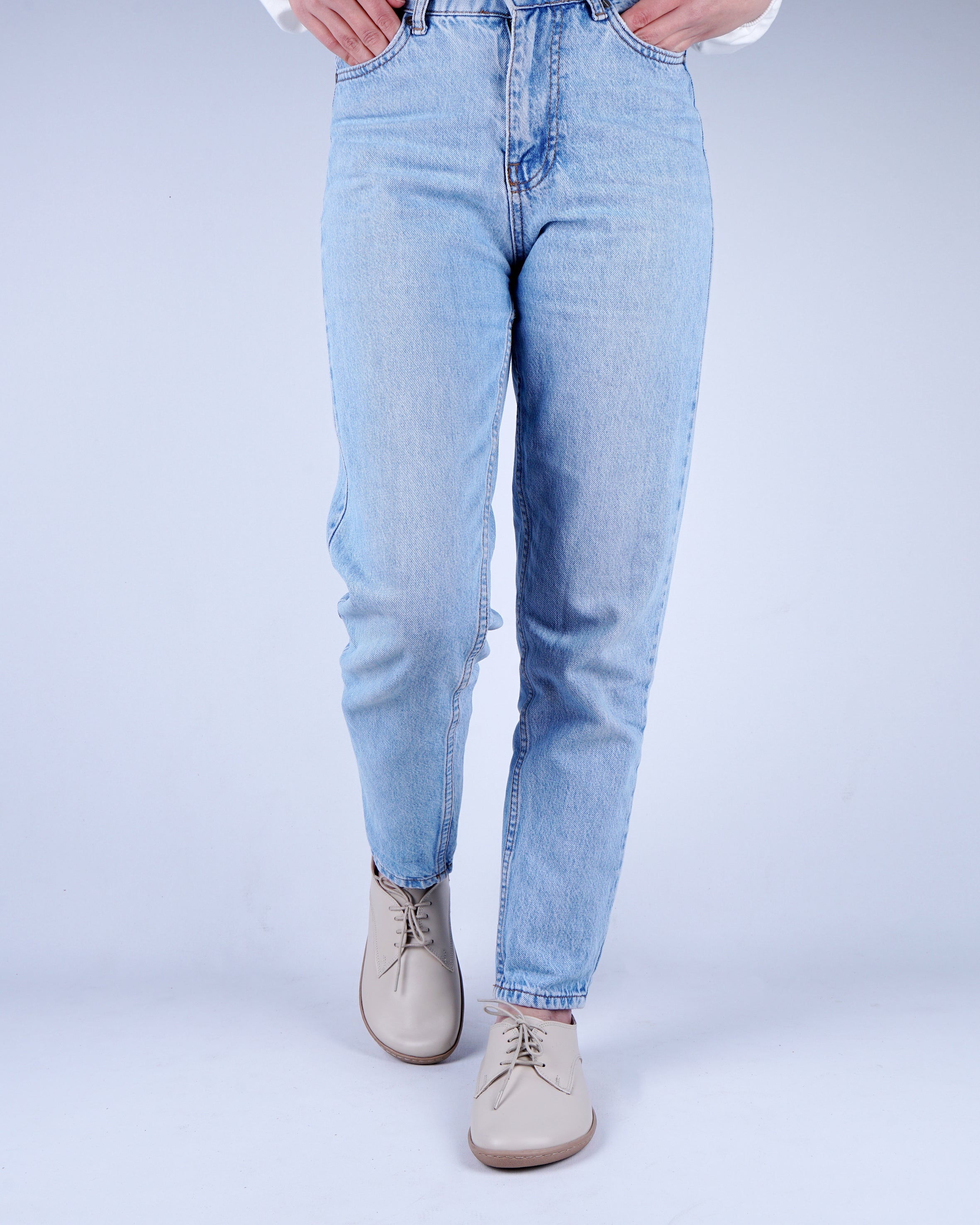 Cream Oxford Wide Barefoot Shoes Smooth Leather Handmade 6mm Rubber Outsole