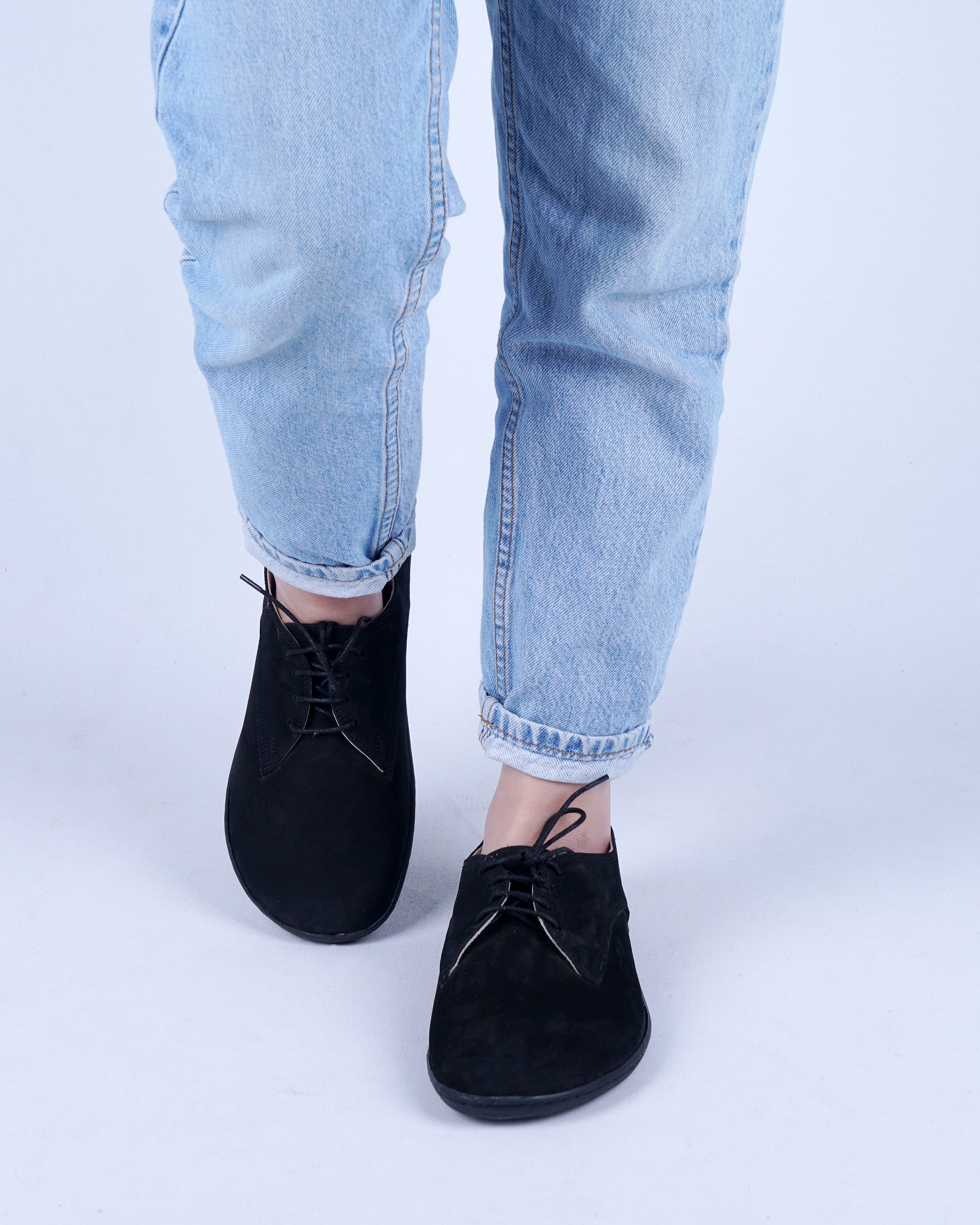 Black Oxford Wide Barefoot Shoes Nubuck Leather Handmade 6mm Rubber Outsole Oxford Rubber Outsole