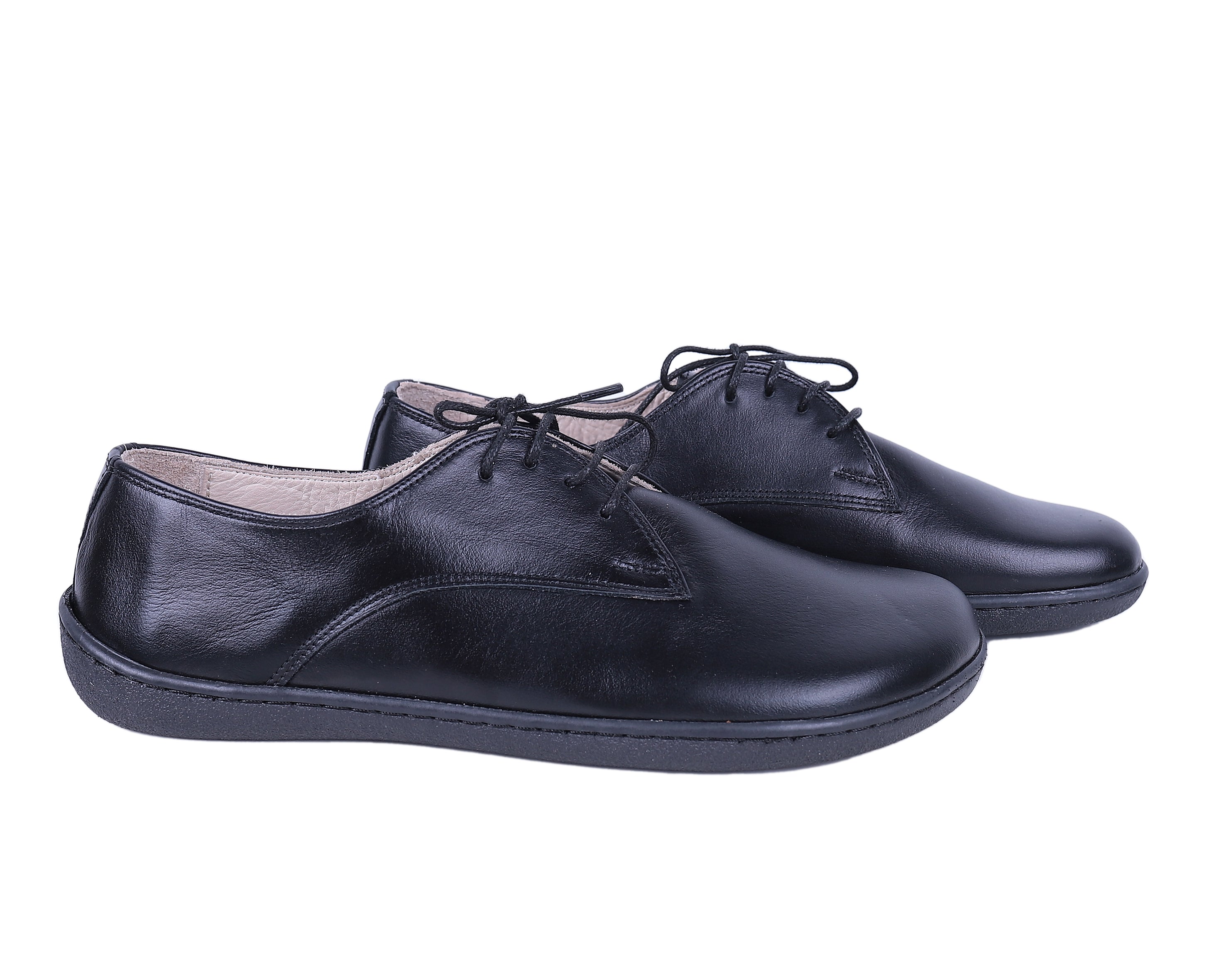 Black Oxford Wide Barefoot Shoes Smooth Leather Handmade 6mm Rubber Outsole Oxford Rubber Outsole
