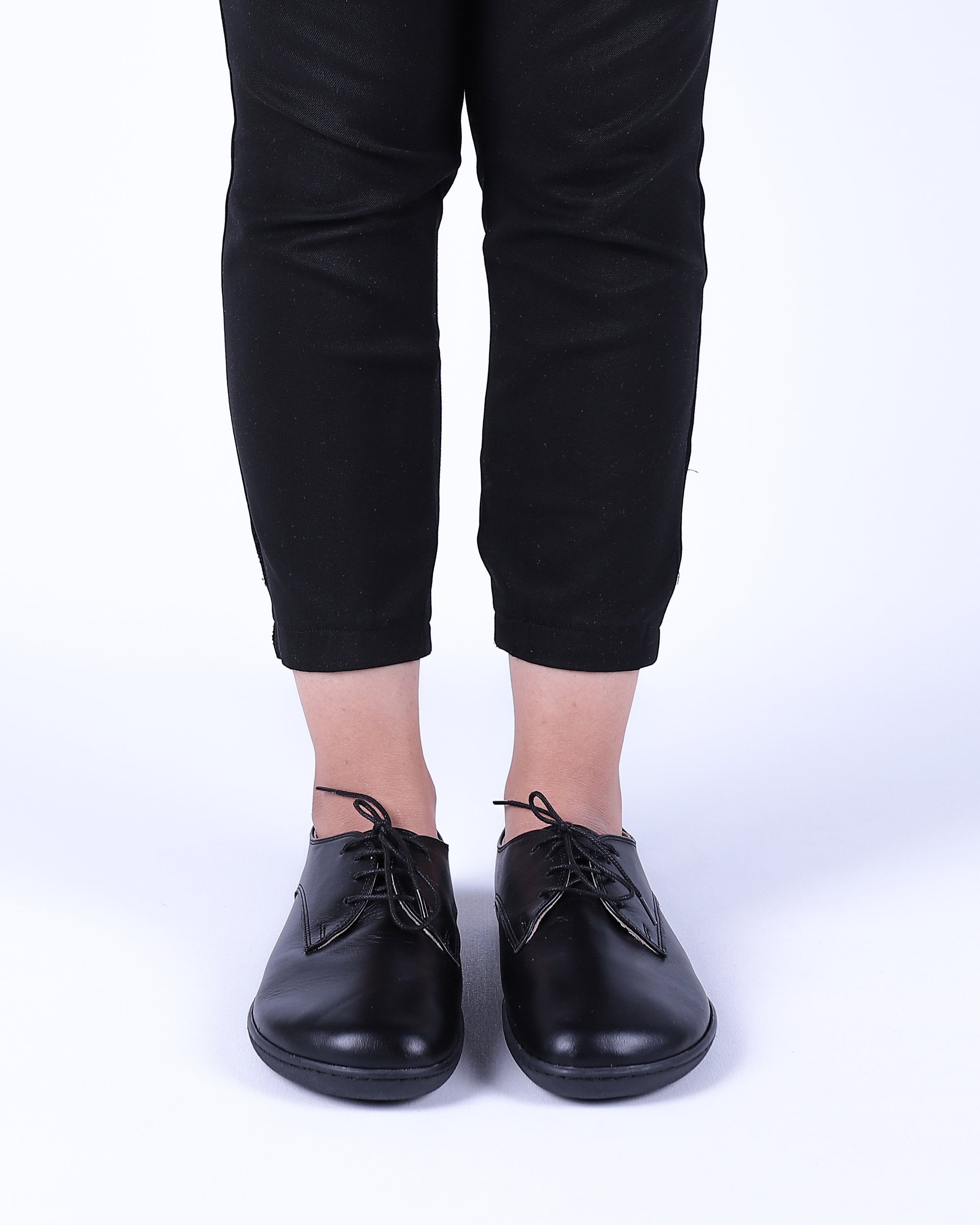 Black Oxford Wide Barefoot Shoes Smooth Leather Handmade 6mm Rubber Outsole Oxford Rubber Outsole