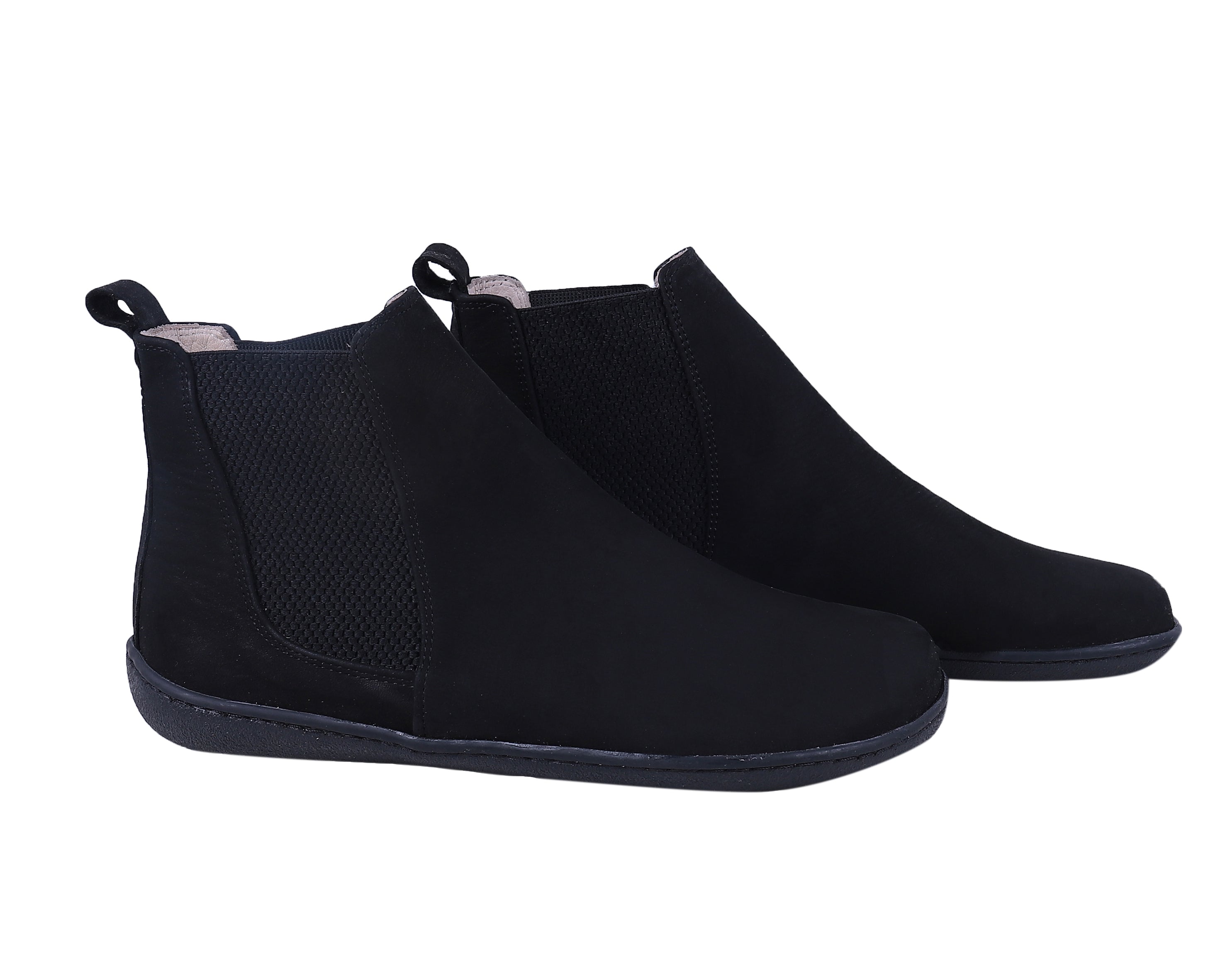 Black Chelsea Boots Wide Barefoot Shoes Nubuck Leather Handmade 6mm Rubber Outsole Chelsea Boots Rubber Outsole