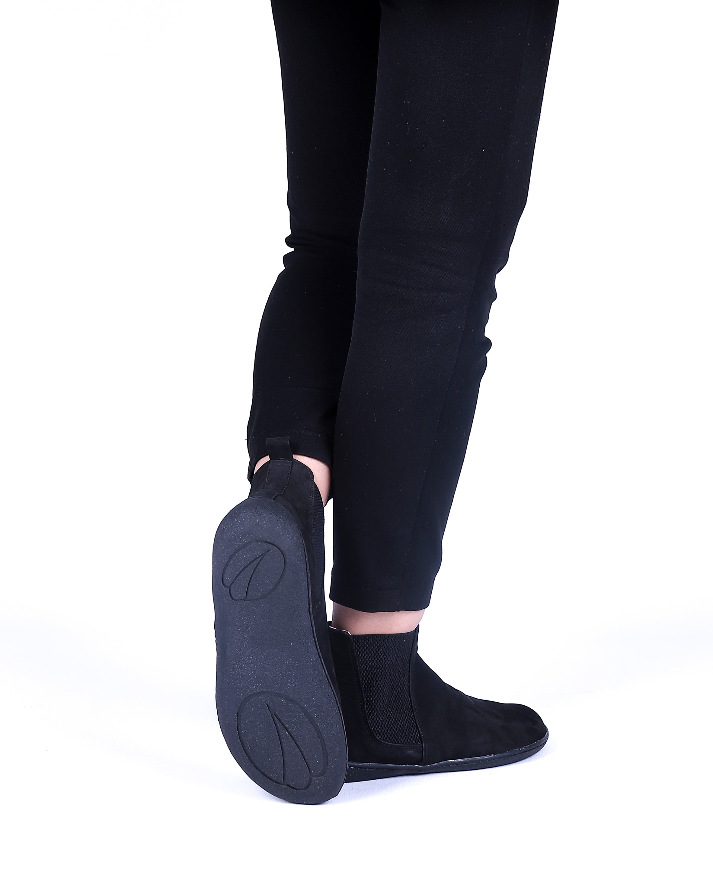 Black Chelsea Boots Wide Barefoot Shoes Nubuck Leather Handmade 6mm Rubber Outsole Chelsea Boots Rubber Outsole