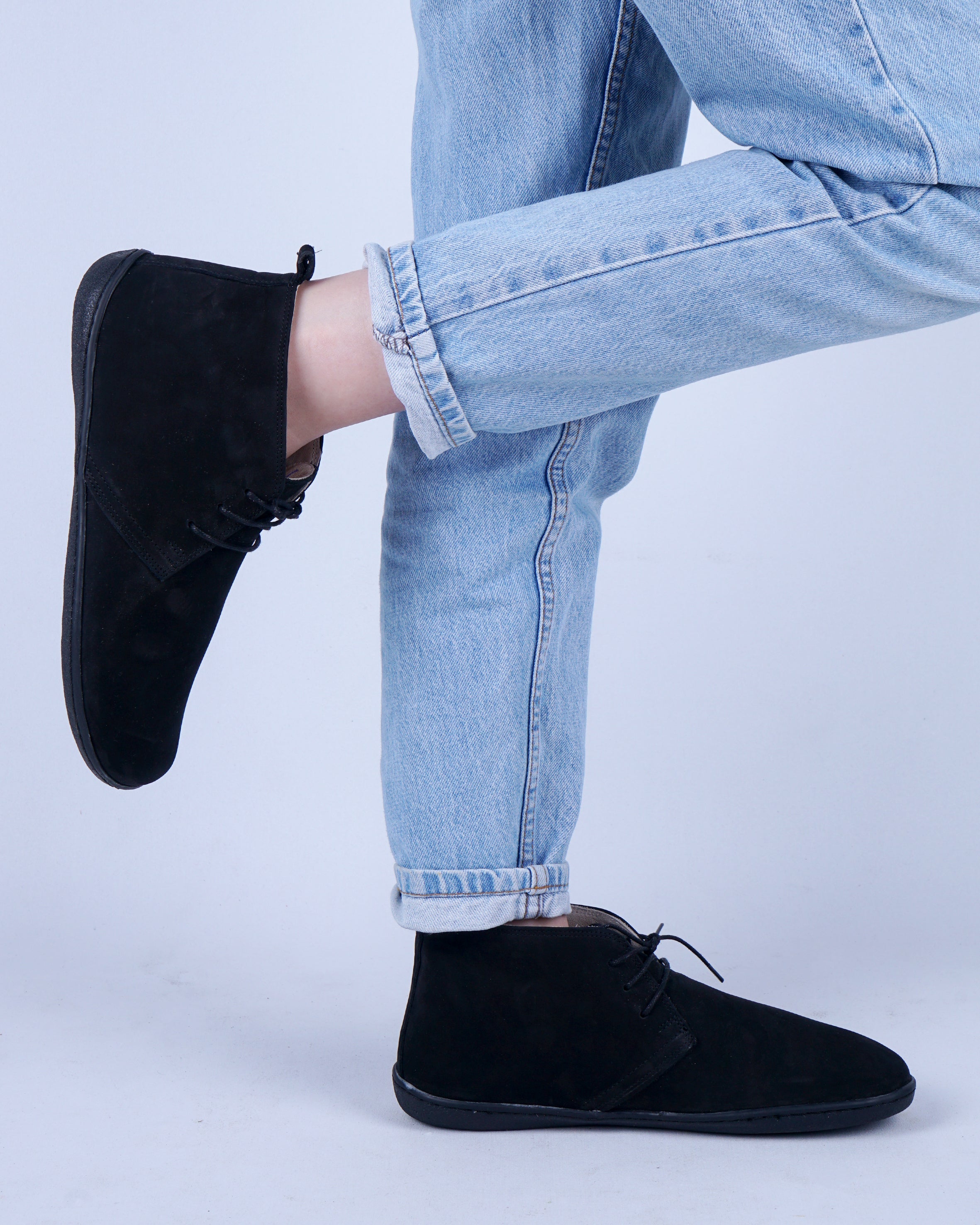 Black Ankle Boots Wide Barefoot Shoes Nubuck Leather Handmade Rubber Outsole Ankle Boots Rubber Outsole