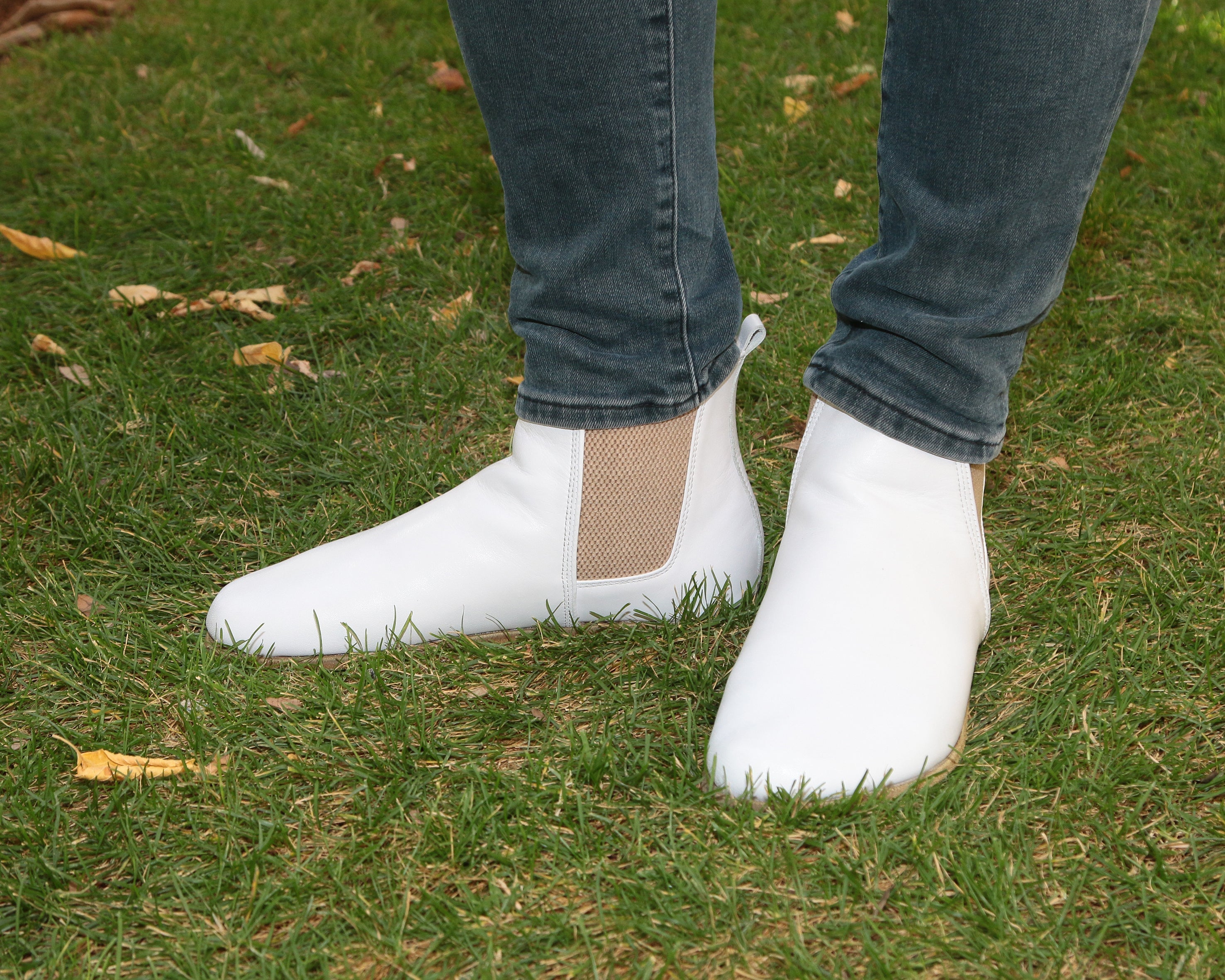 White Chelsea Boots Wide Barefoot Smooth Leather Handmade Shoes 