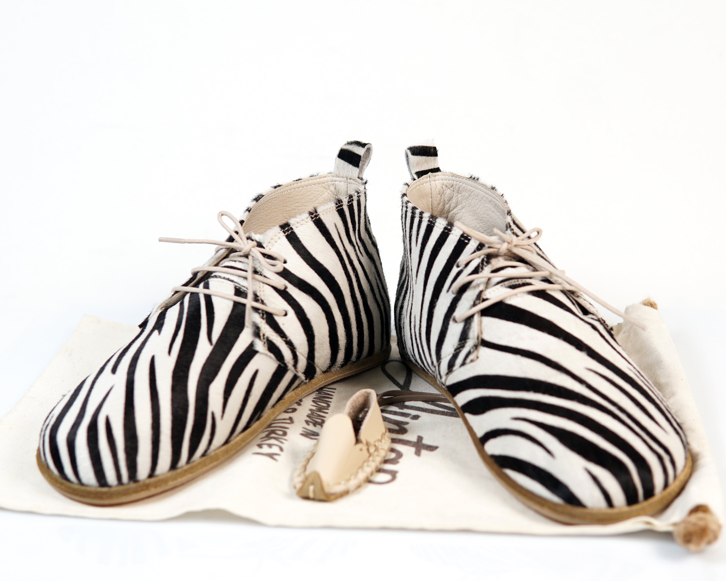 Zebra Ankle Boots Wide Barefoot Smooth Leather Handmade Shoes 