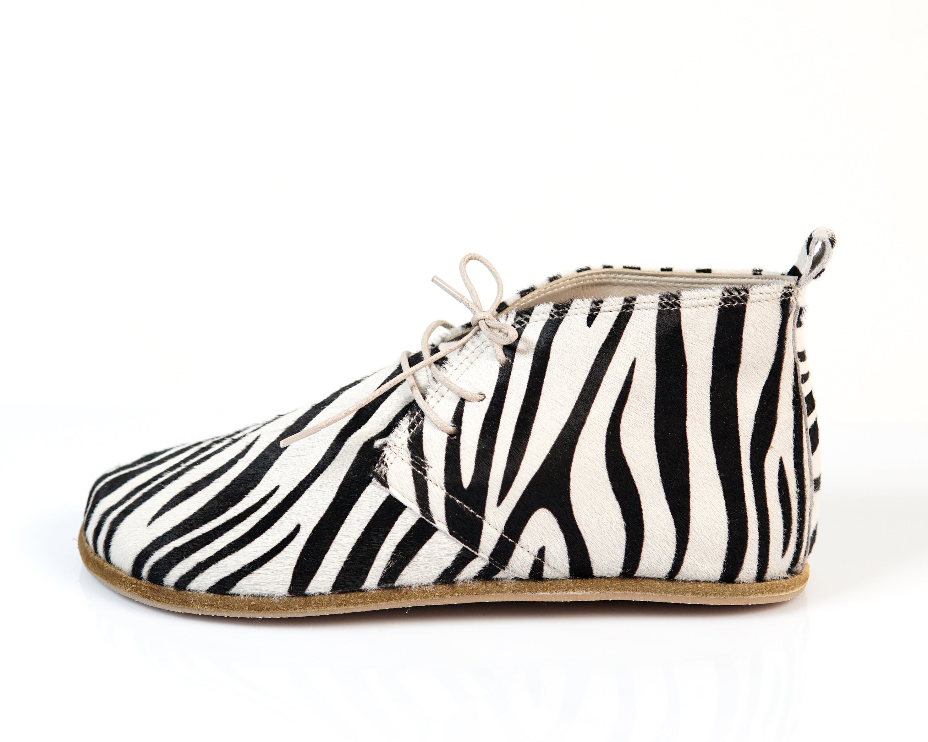 Zebra Ankle Boots Wide Barefoot Smooth Leather Handmade Shoes 