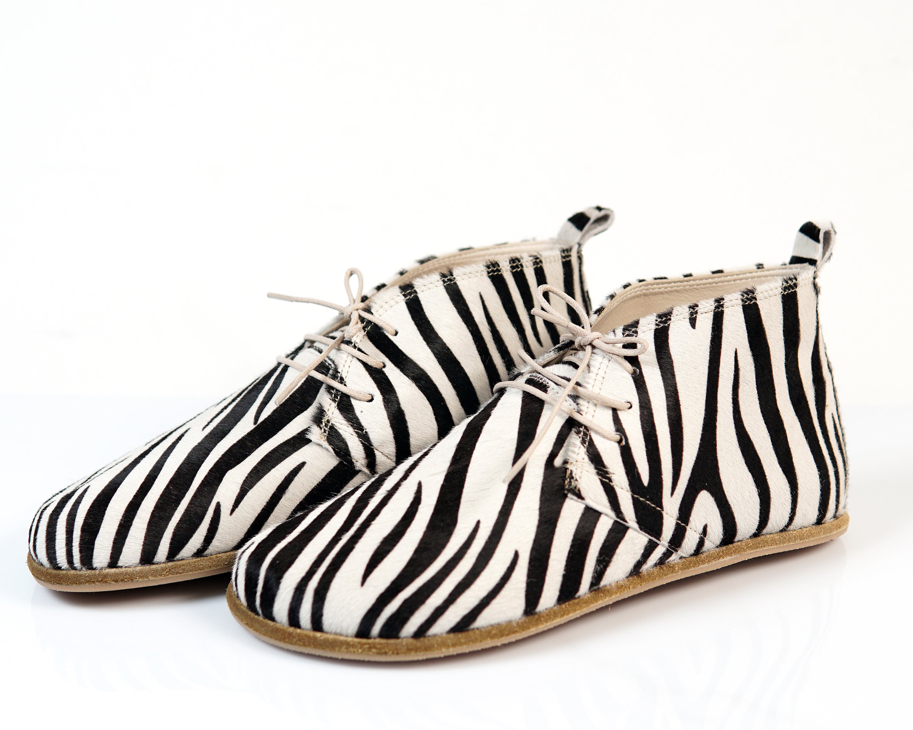 Zebra Ankle Boots Wide Barefoot Smooth Leather Handmade Shoes 