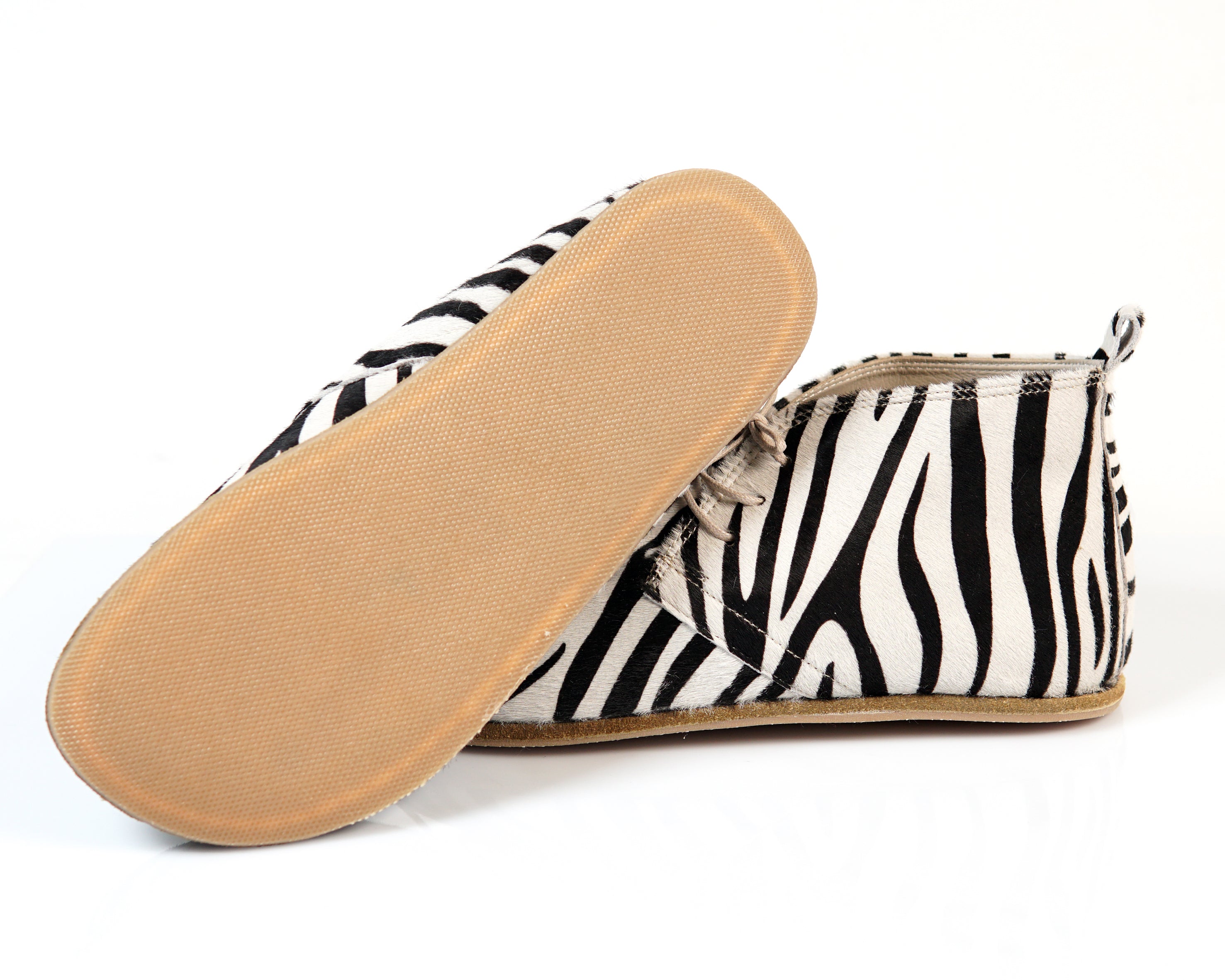 Zebra Ankle Boots Wide Barefoot Smooth Leather Handmade Shoes 