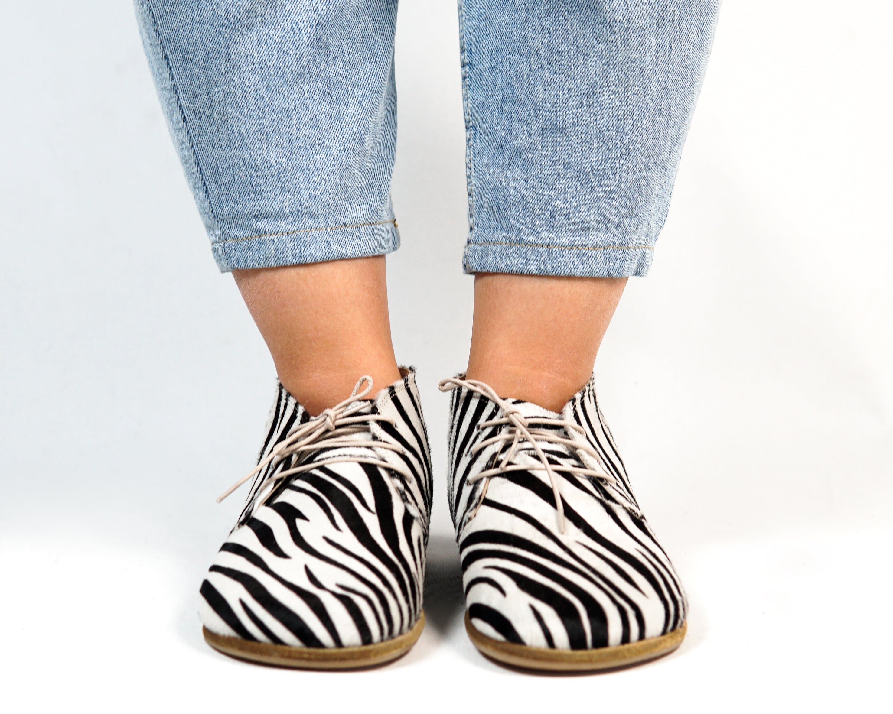 Zebra Ankle Boots Wide Barefoot Smooth Leather Handmade Shoes 