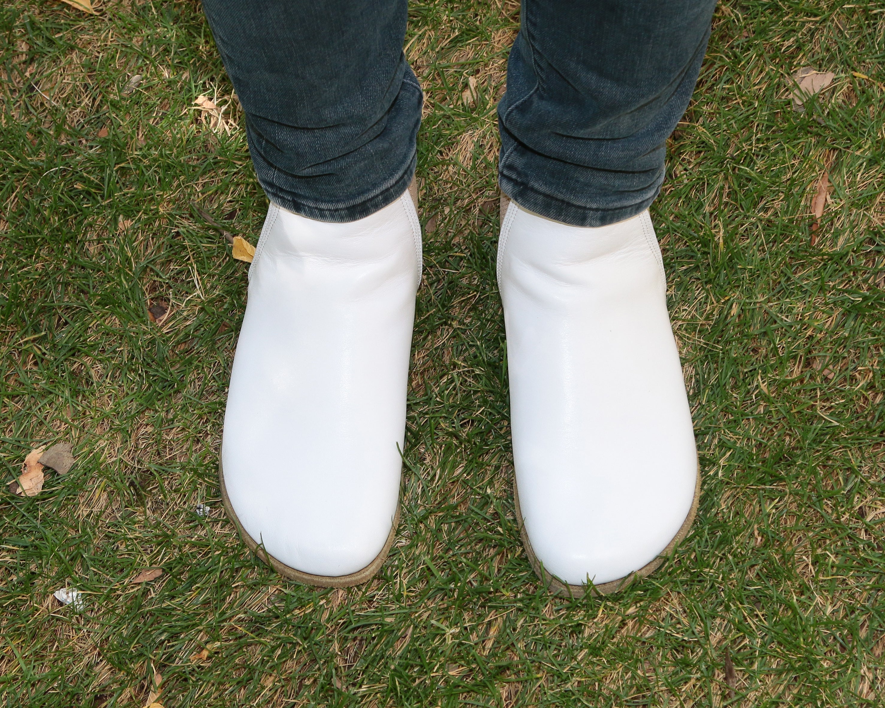 White Chelsea Boots Wide Barefoot Smooth Leather Handmade Shoes 