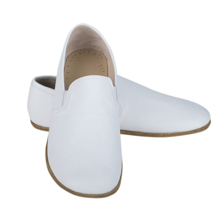 White Slip-On Wide Barefoot Smooth Leather Handmade Classic Shoes 