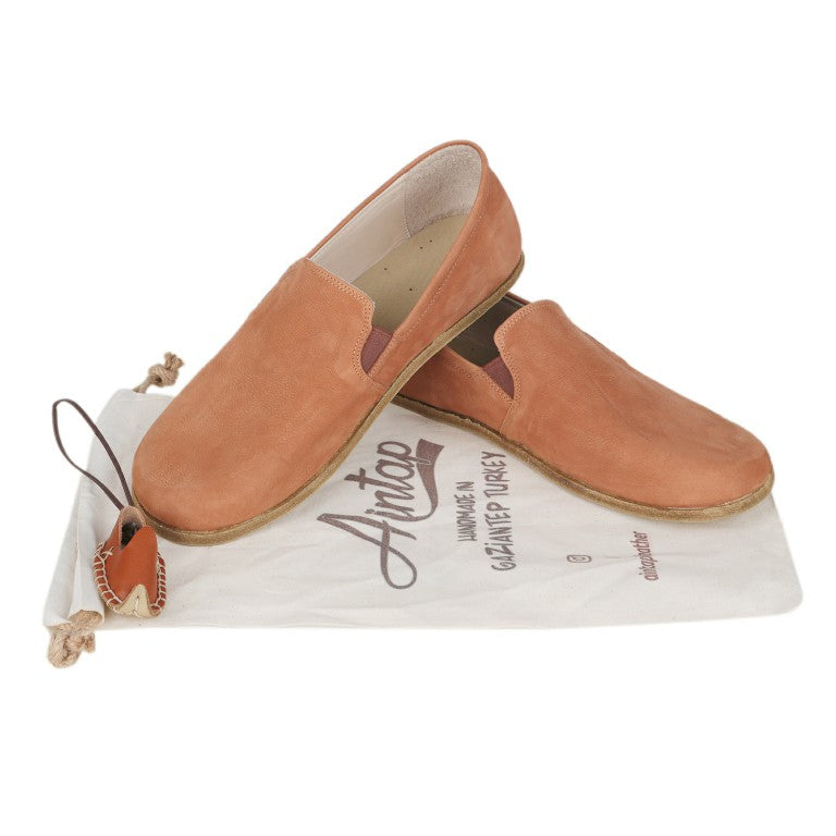 Tan Slip-On Wide Barefoot Nubuck Leather Handmade Classic Shoes 