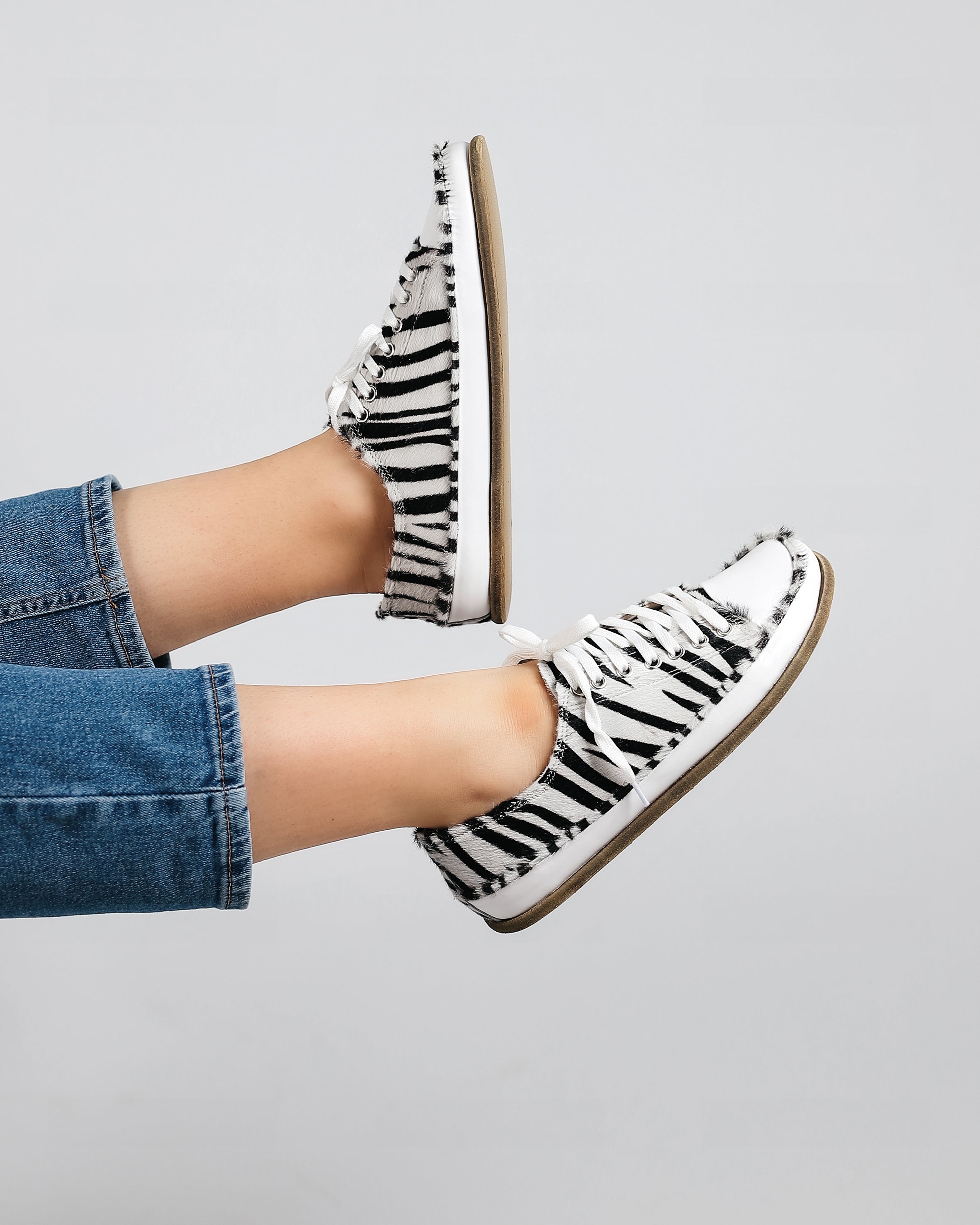 Zebra Converse Style Wide Barefoot Smooth Leather Handmade Shoes 