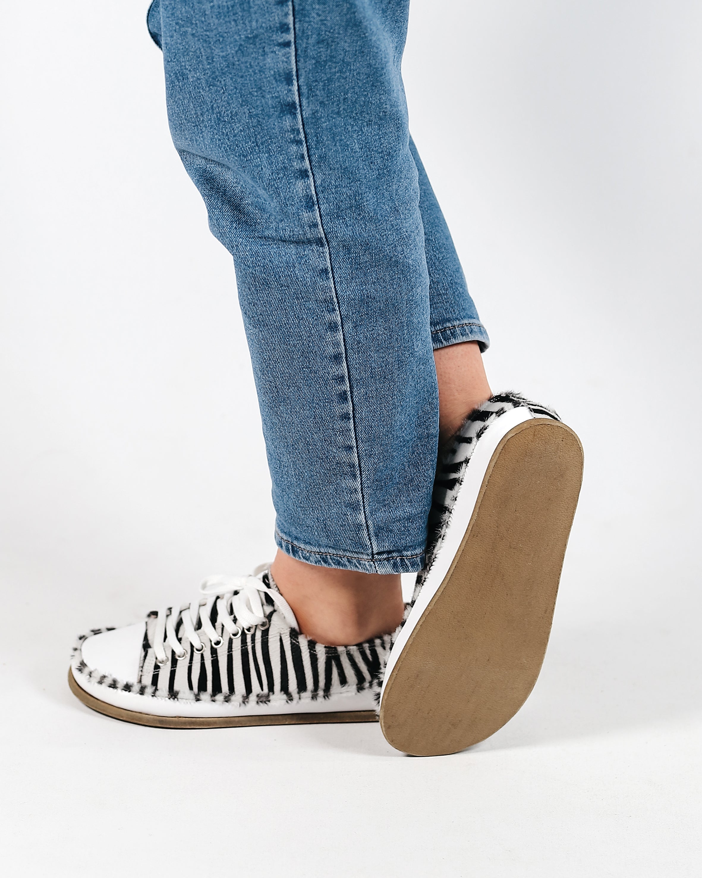 Zebra Converse Style Wide Barefoot Smooth Leather Handmade Shoes 