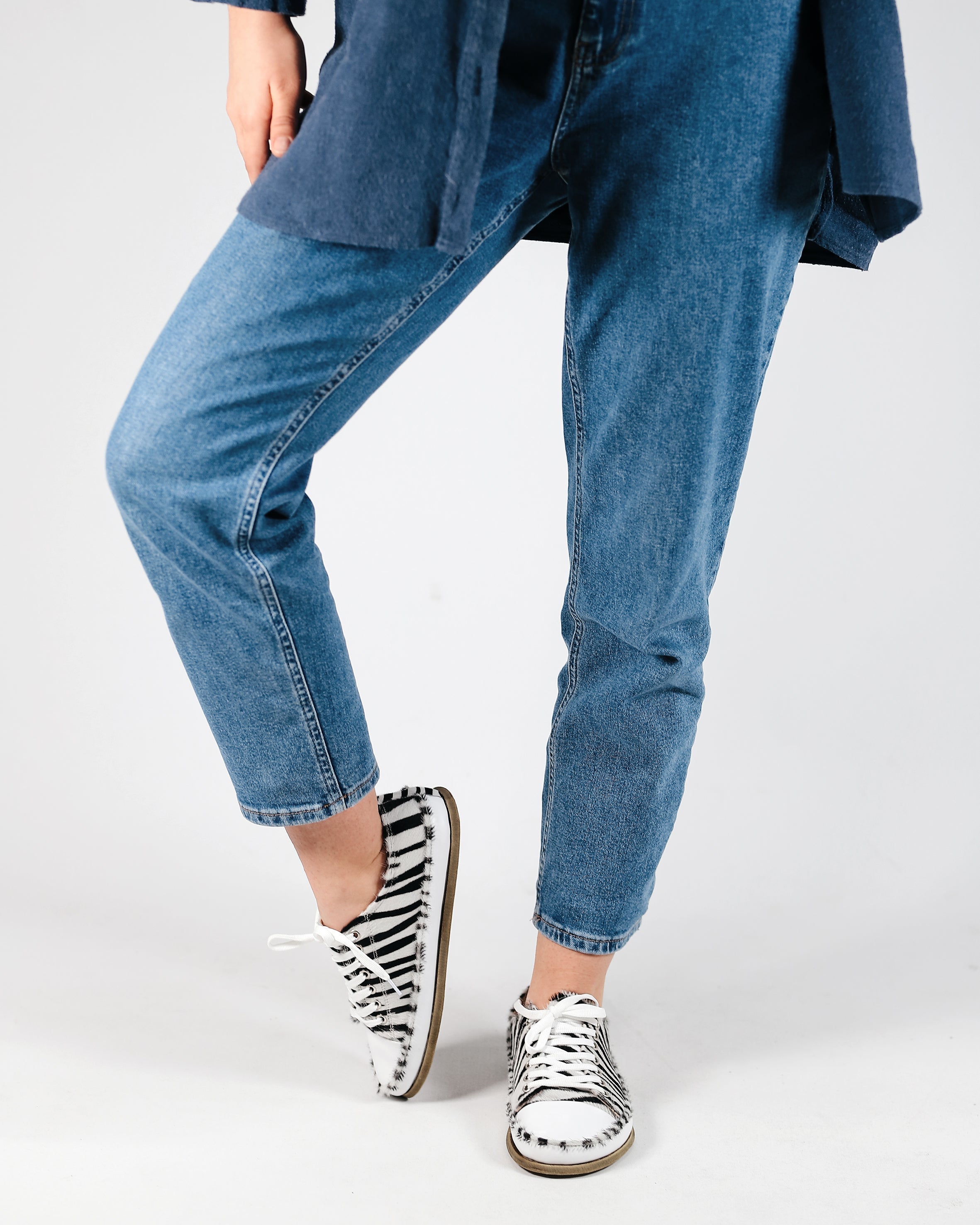 Zebra Converse Style Wide Barefoot Smooth Leather Handmade Shoes 