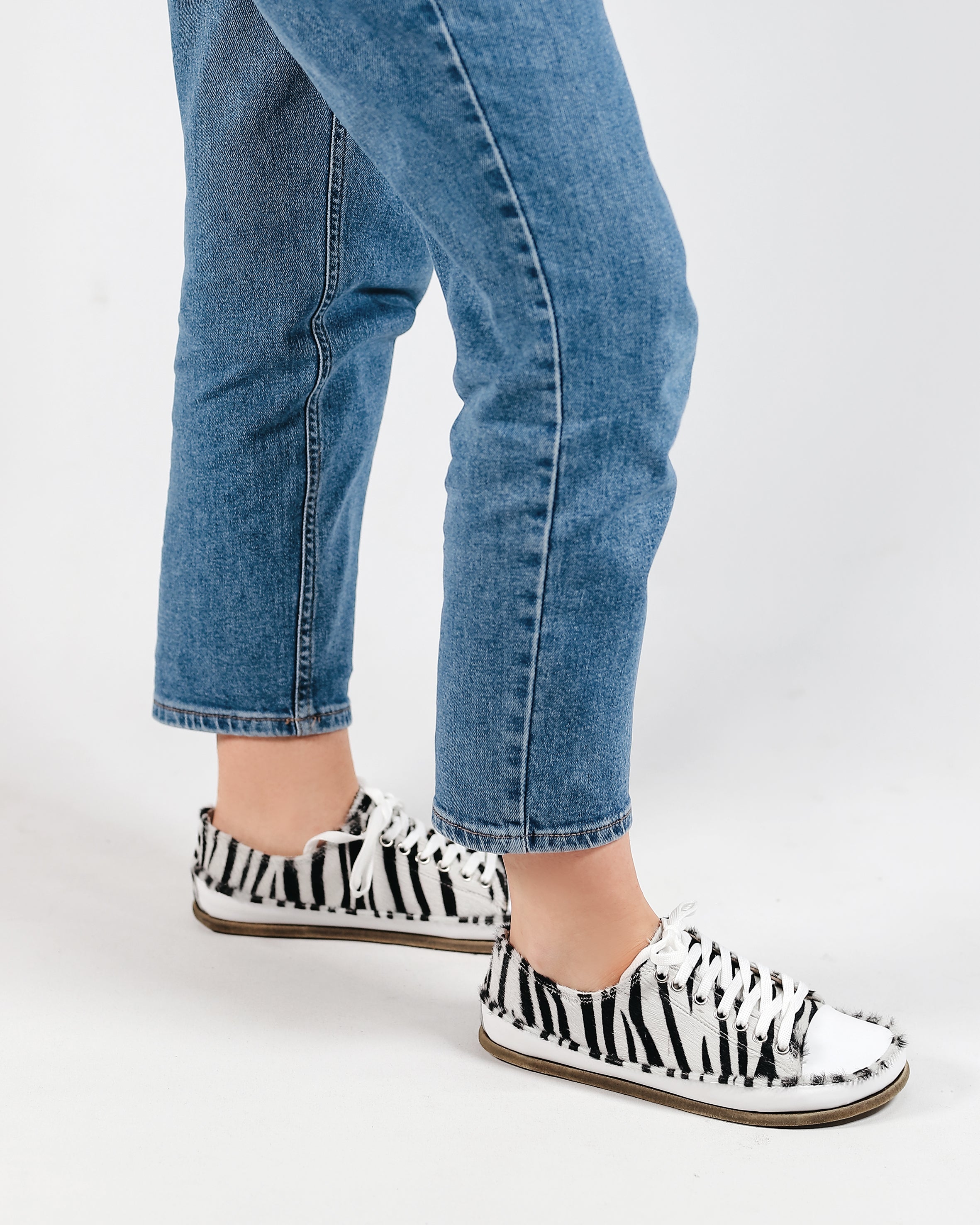Zebra Converse Style Wide Barefoot Smooth Leather Handmade Shoes 