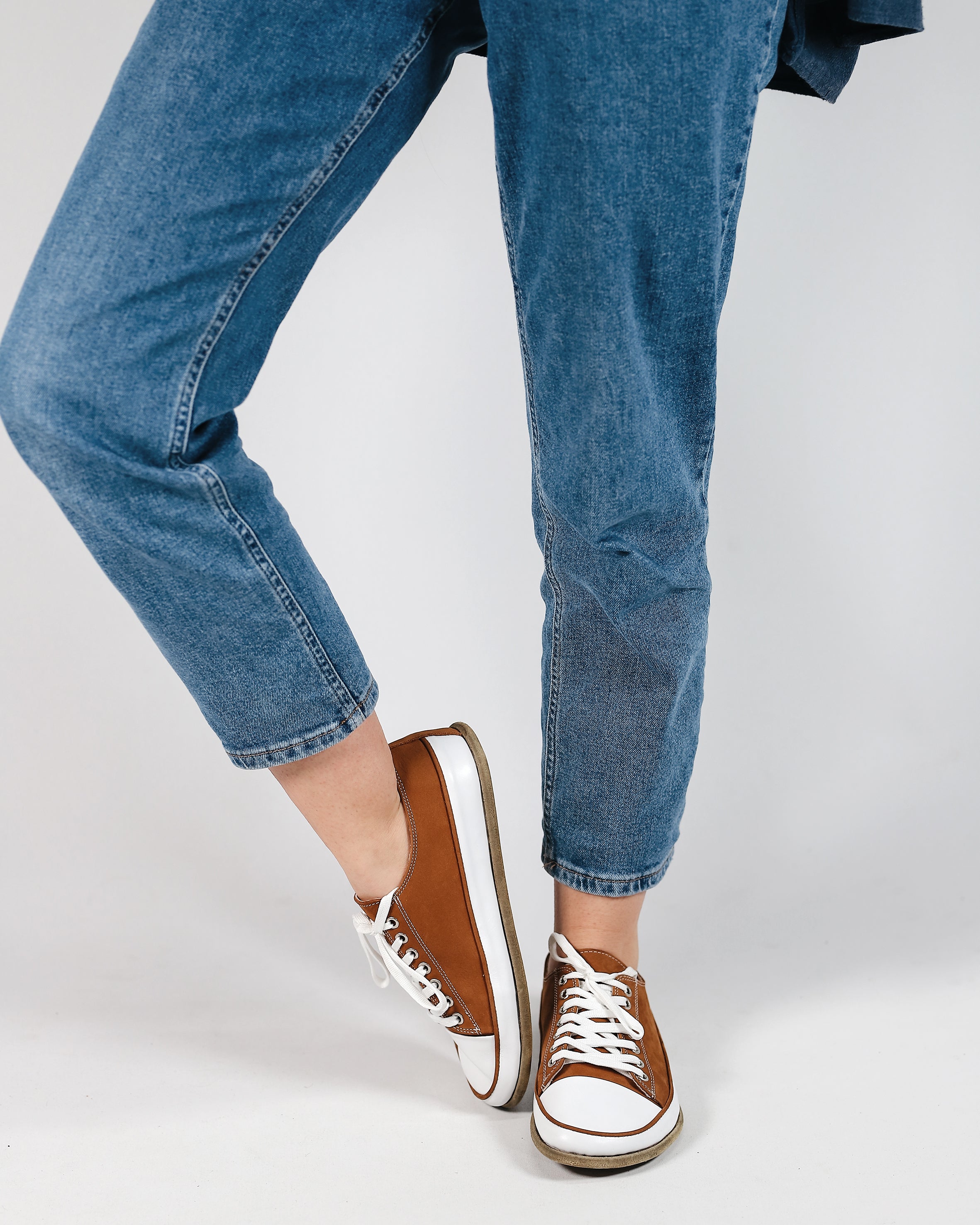 Tan Converse Style Wide Barefoot Nubuck Leather Handmade Shoes 