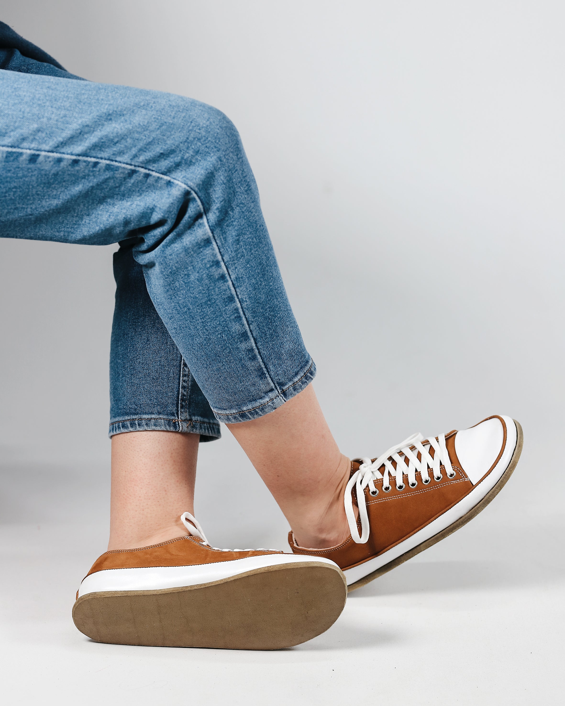 Tan Converse Style Wide Barefoot Nubuck Leather Handmade Shoes 