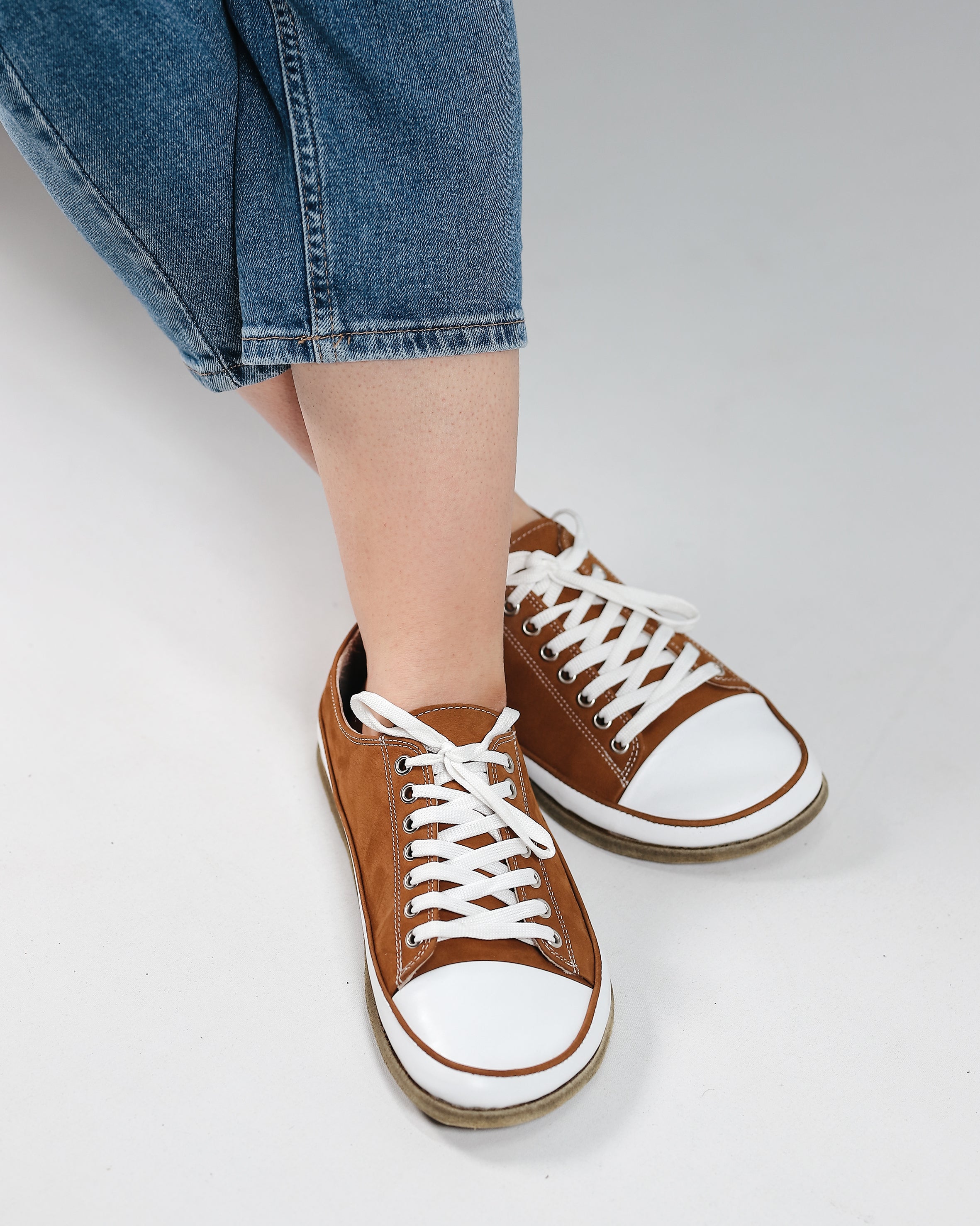 Tan Converse Style Wide Barefoot Nubuck Leather Handmade Shoes 