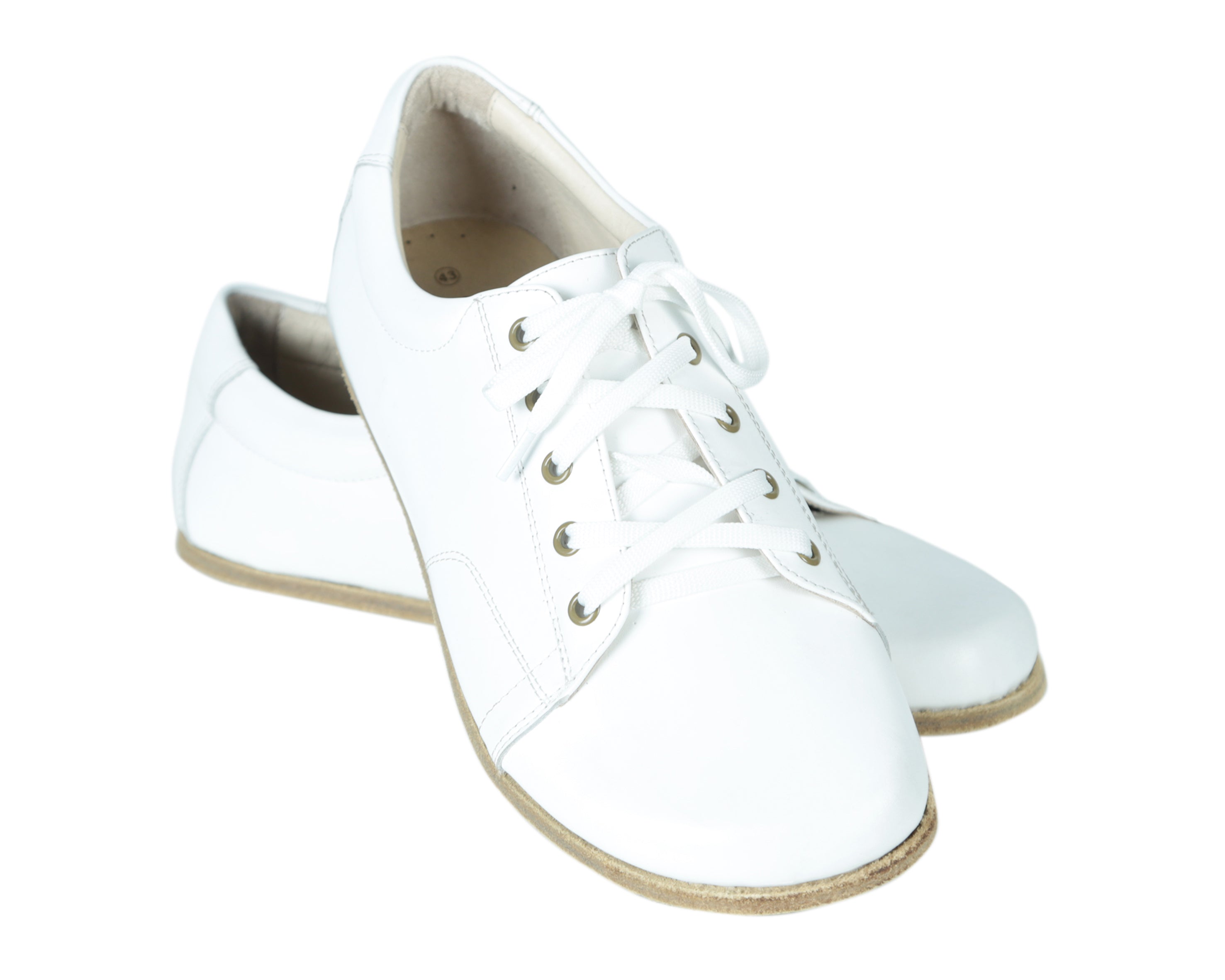 White Sneaker Wide Barefoot Smooth Leather Handmade Shoes 
