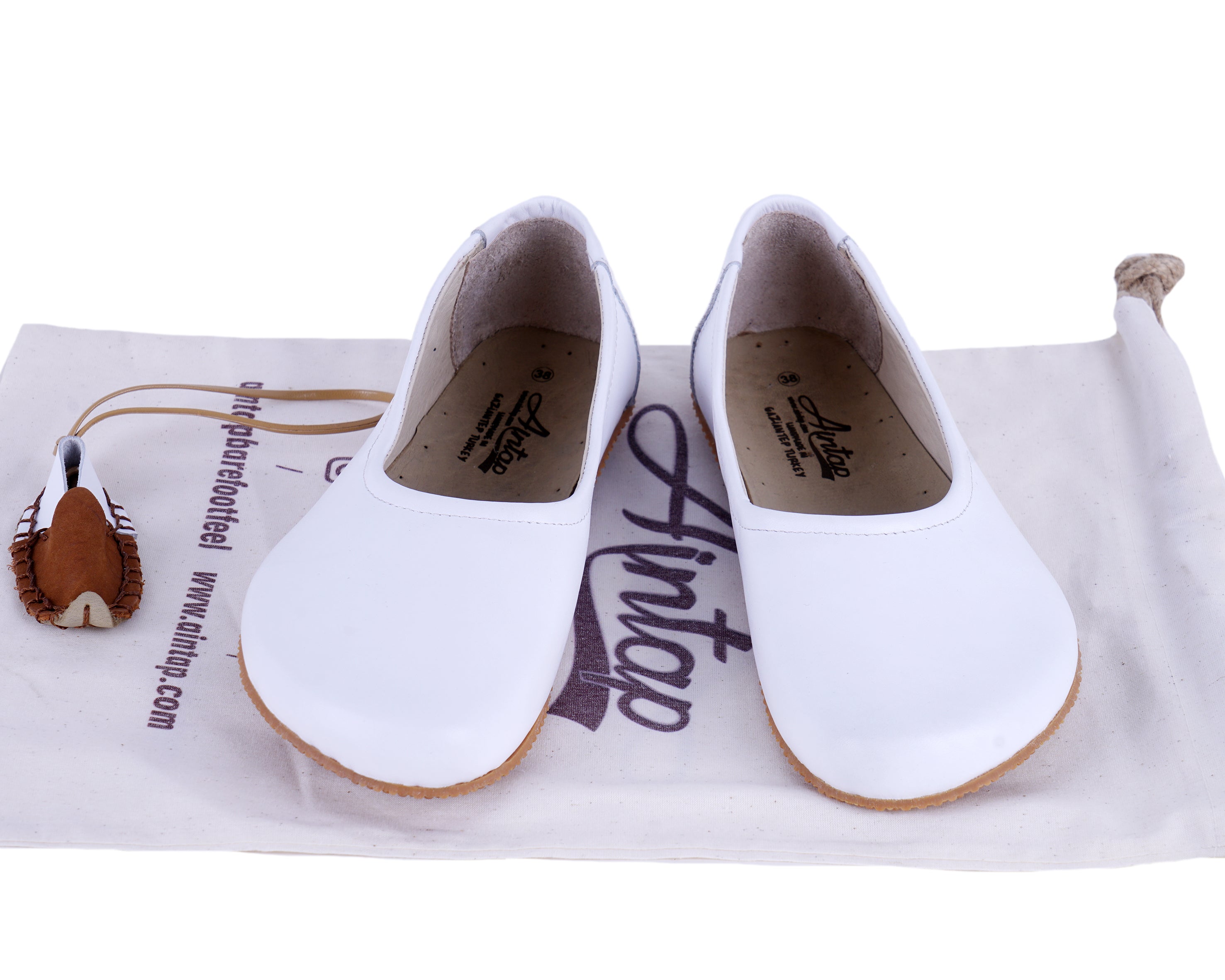 White Women Flat Ballets Wide Barefoot Smooth Leather Handmade 