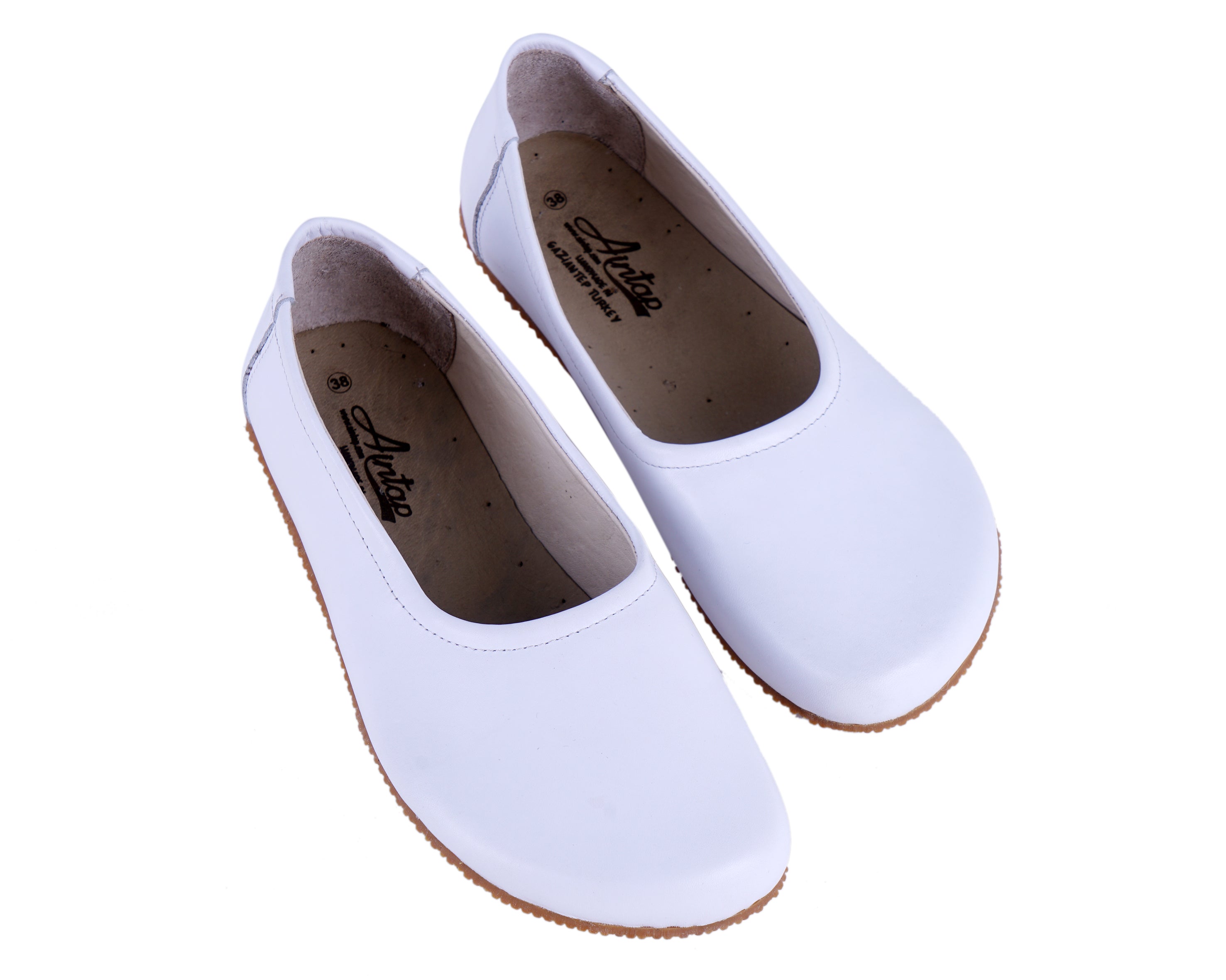 White Women Flat Ballets Wide Barefoot Smooth Leather Handmade 