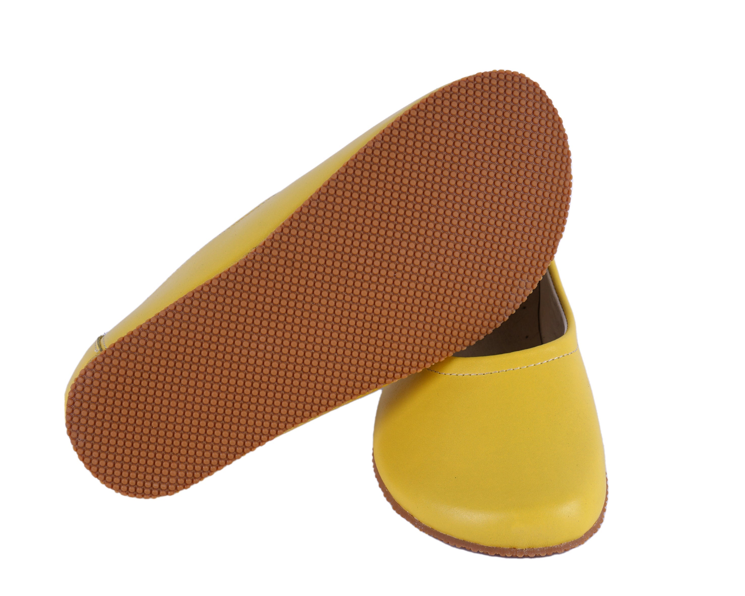 Yellow Women Flat Ballets Wide Barefoot Smooth Leather Handmade 
