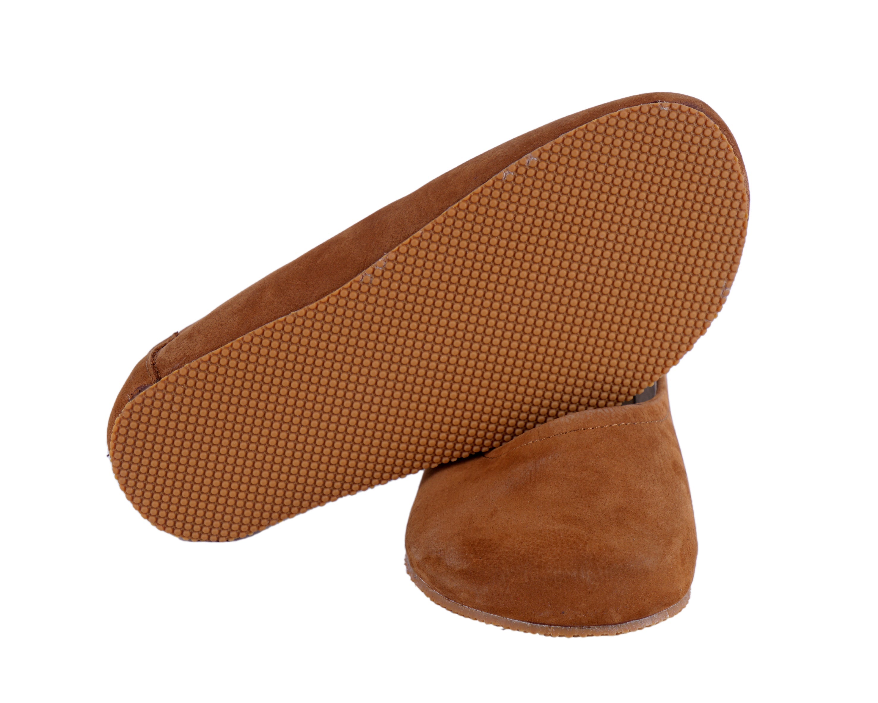 Tan Women Flat Ballets Wide Barefoot Nubuck Leather Handmade 