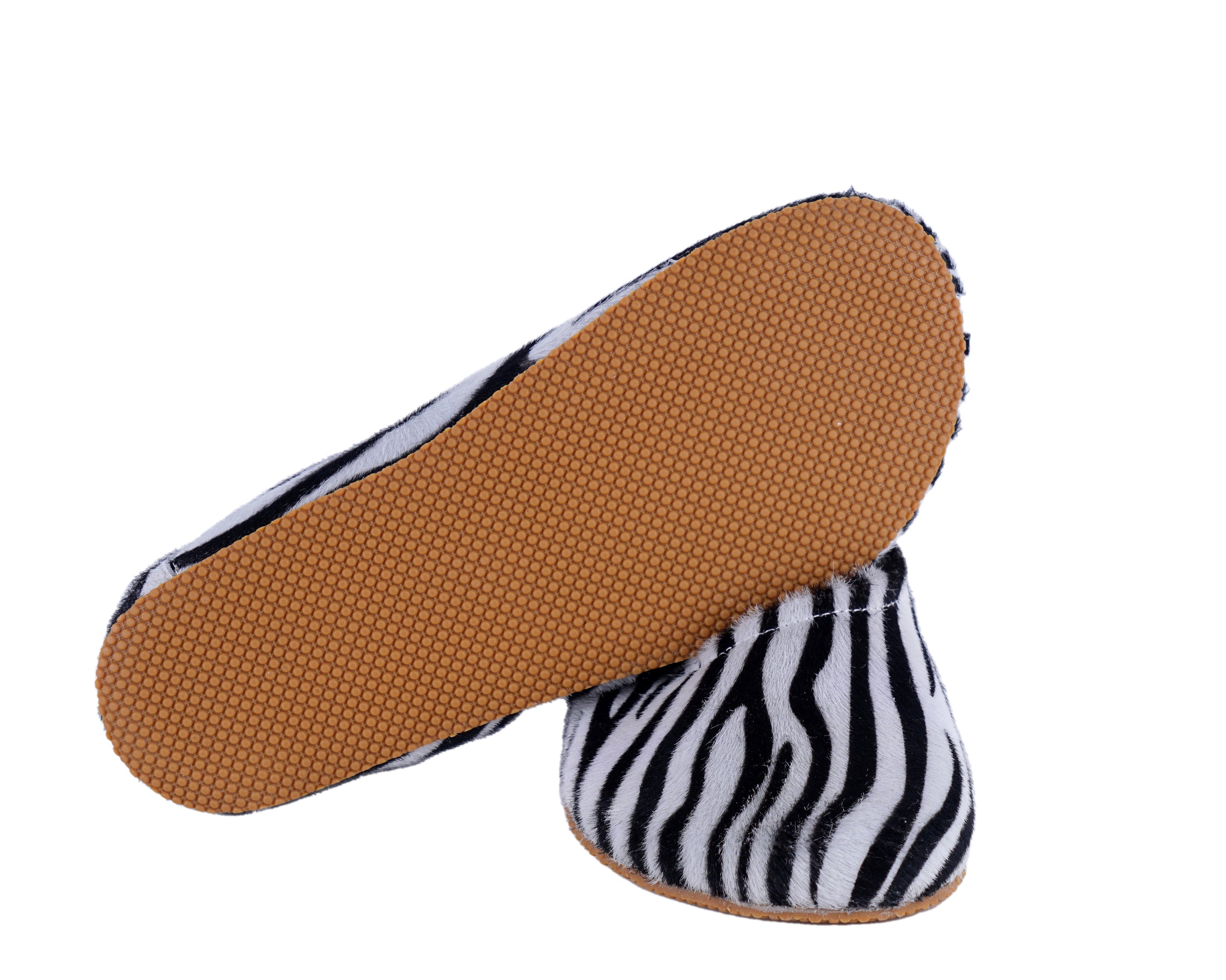 Zebra Women Flat Ballets Wide Barefoot Smooth Leather Handmade 