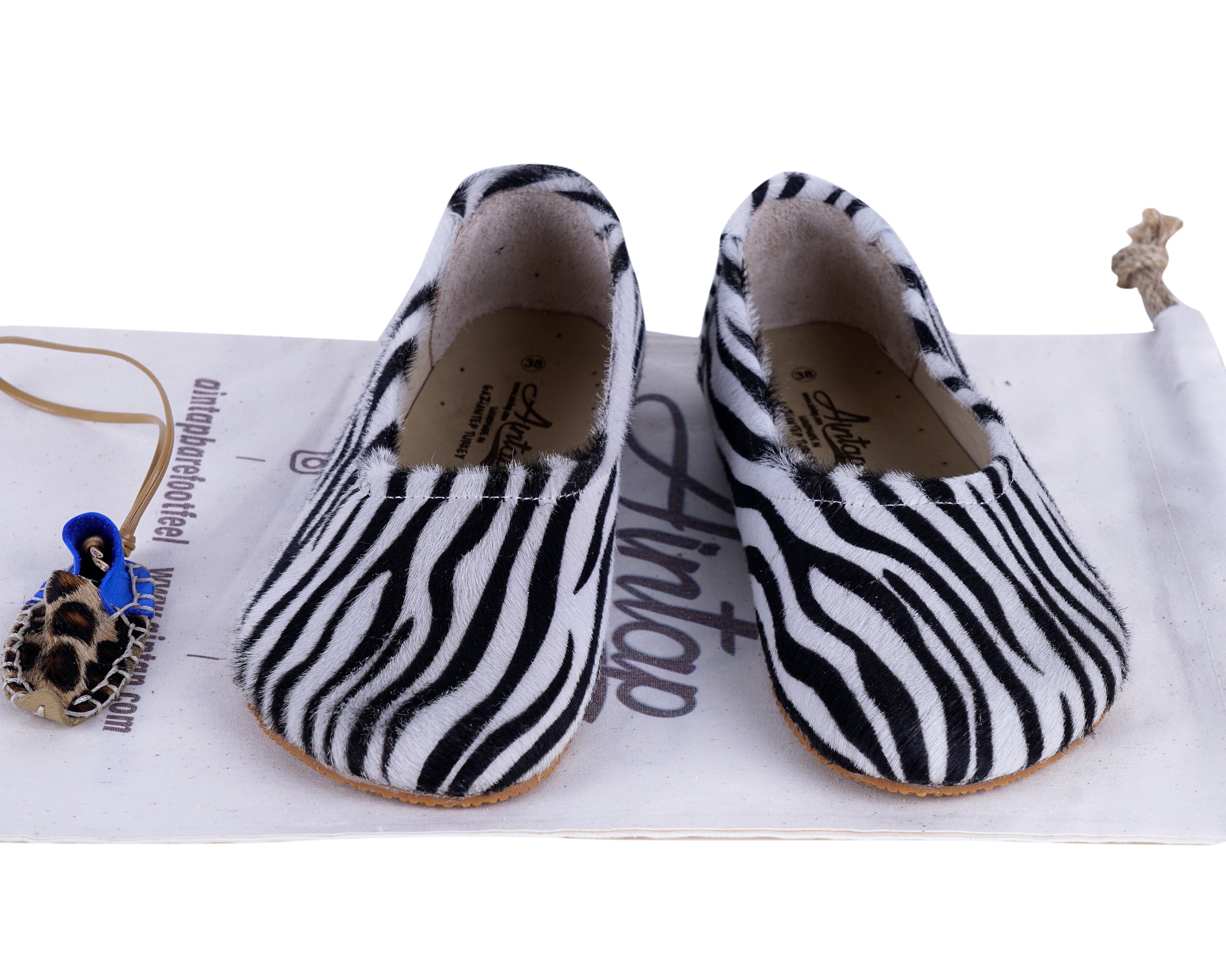 Zebra Women Flat Ballets Wide Barefoot Smooth Leather Handmade 