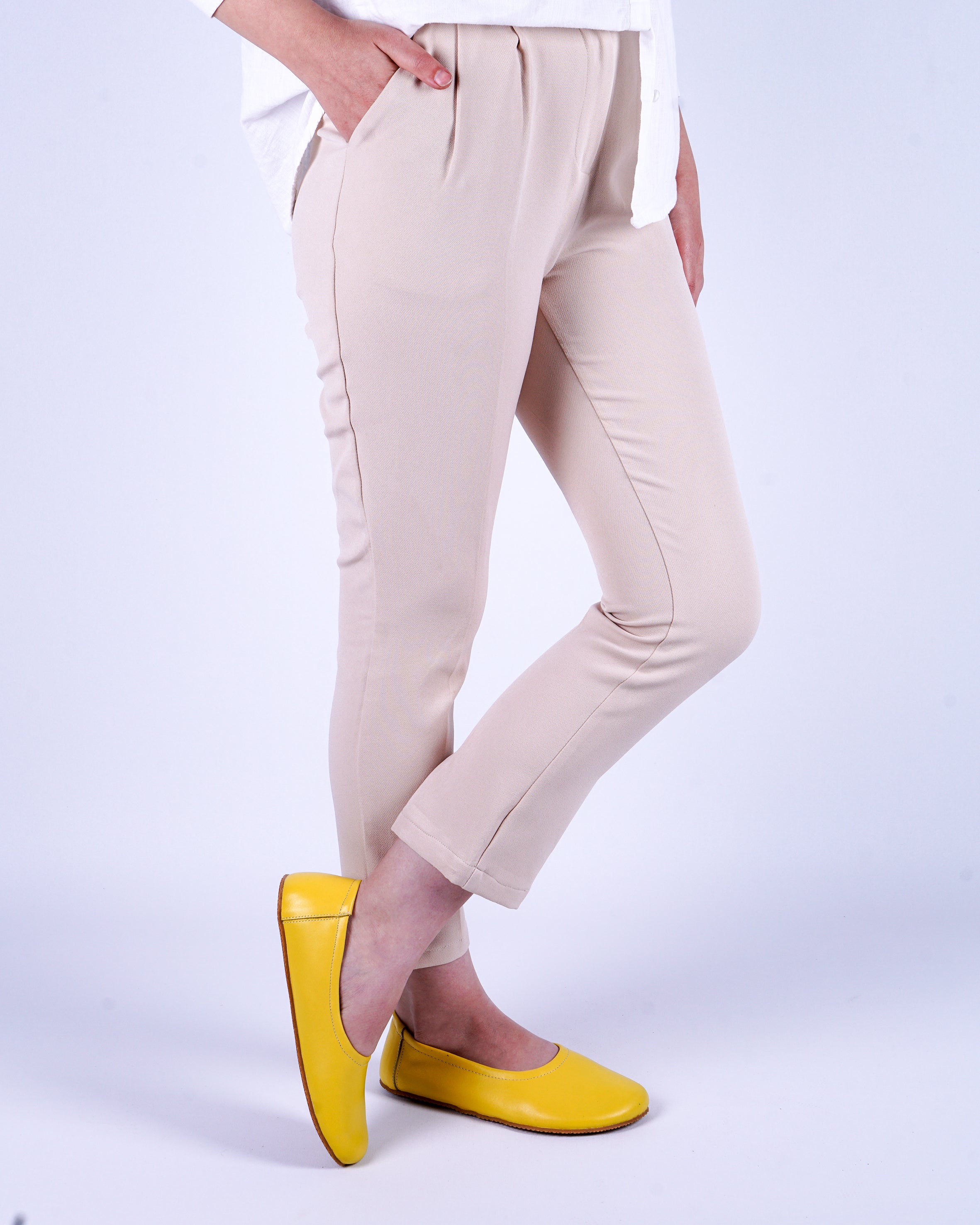 Yellow Women Flat Ballets Wide Barefoot Smooth Leather Handmade 