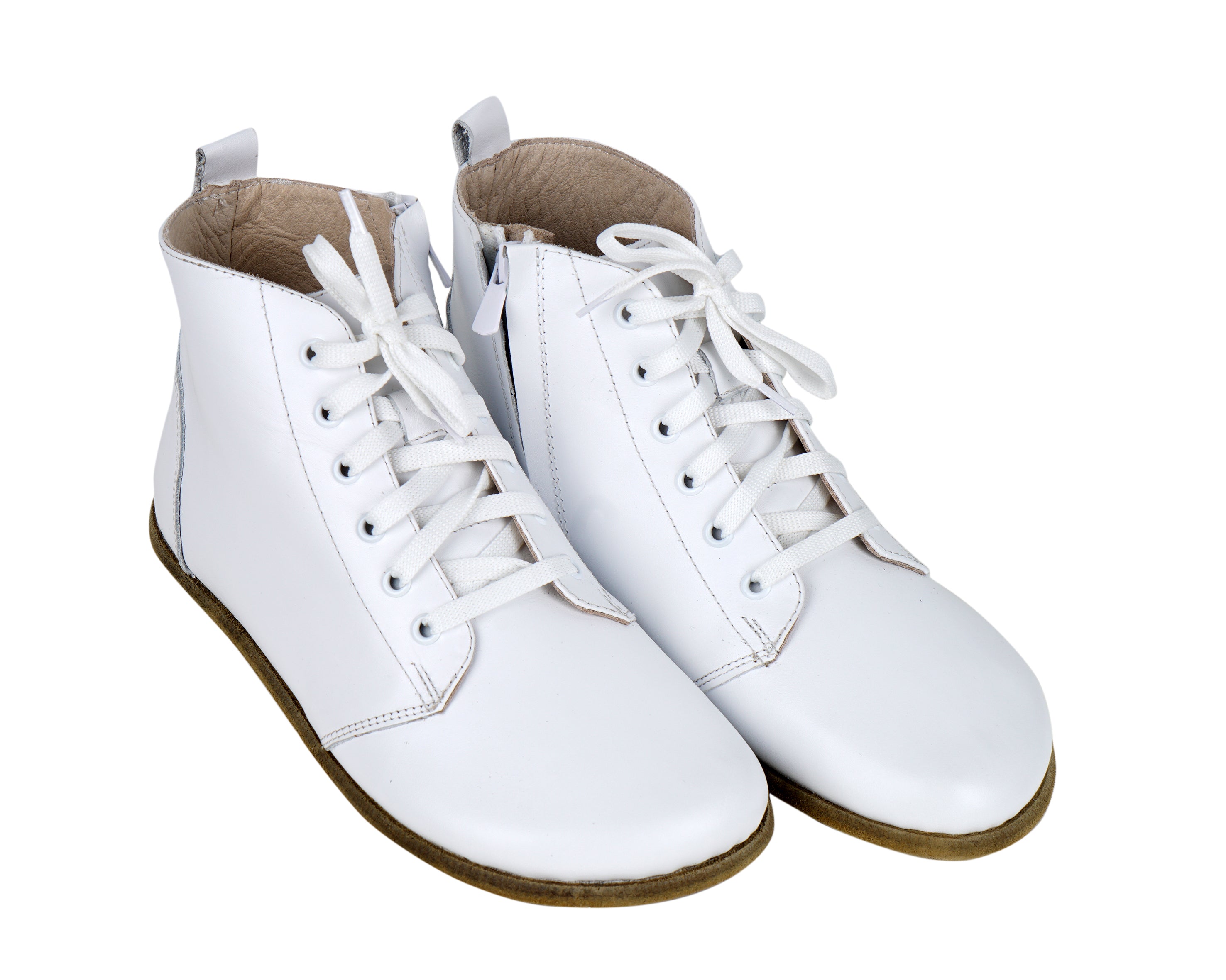 White Short Boots Wide Barefoot Smooth Leather Handmade Shoes 