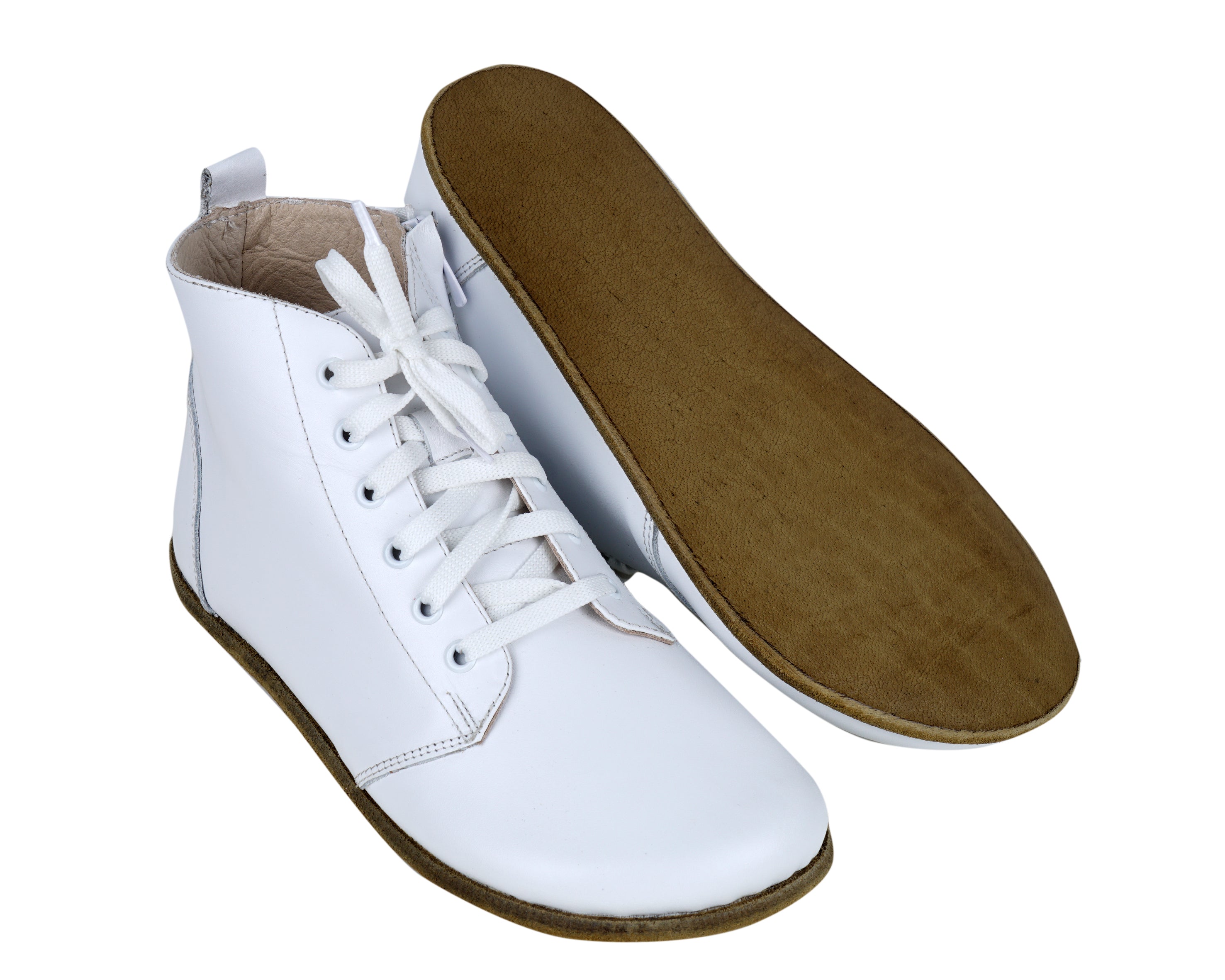 White Short Boots Wide Barefoot Smooth Leather Handmade Shoes 