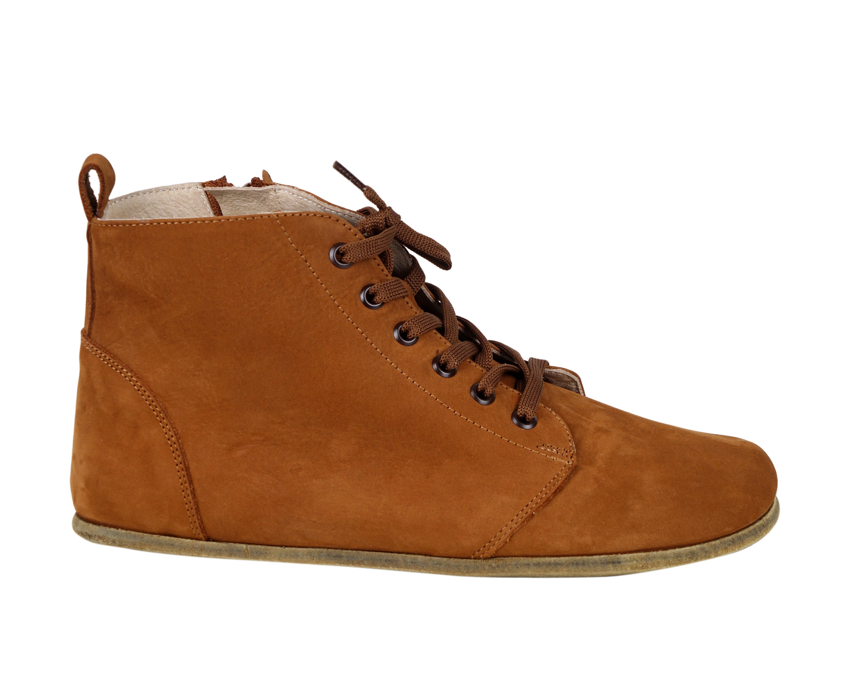 Tan Short Boots Wide Barefoot Nubuck Leather Handmade Shoes 