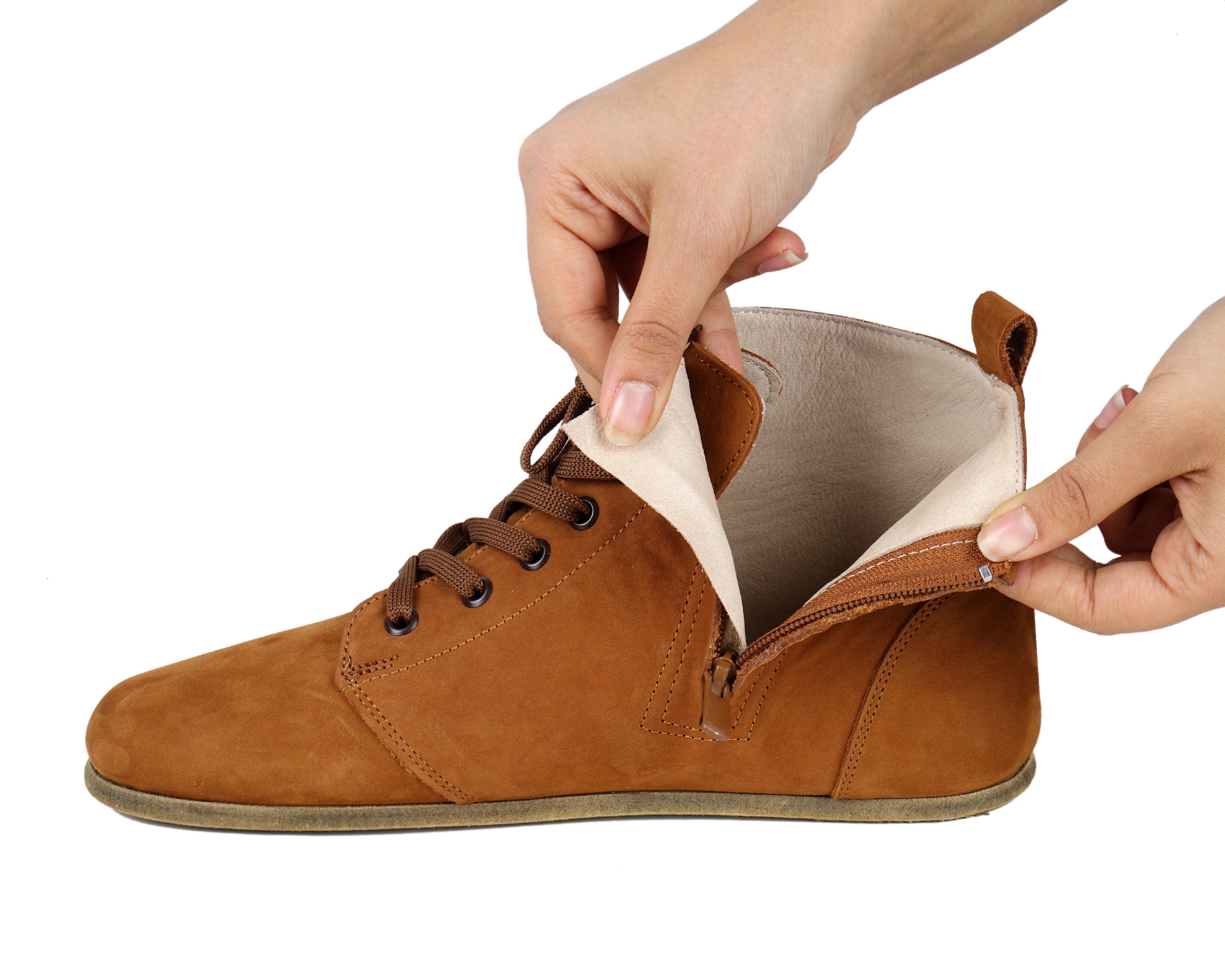 Tan Short Boots Wide Barefoot Nubuck Leather Handmade Shoes 