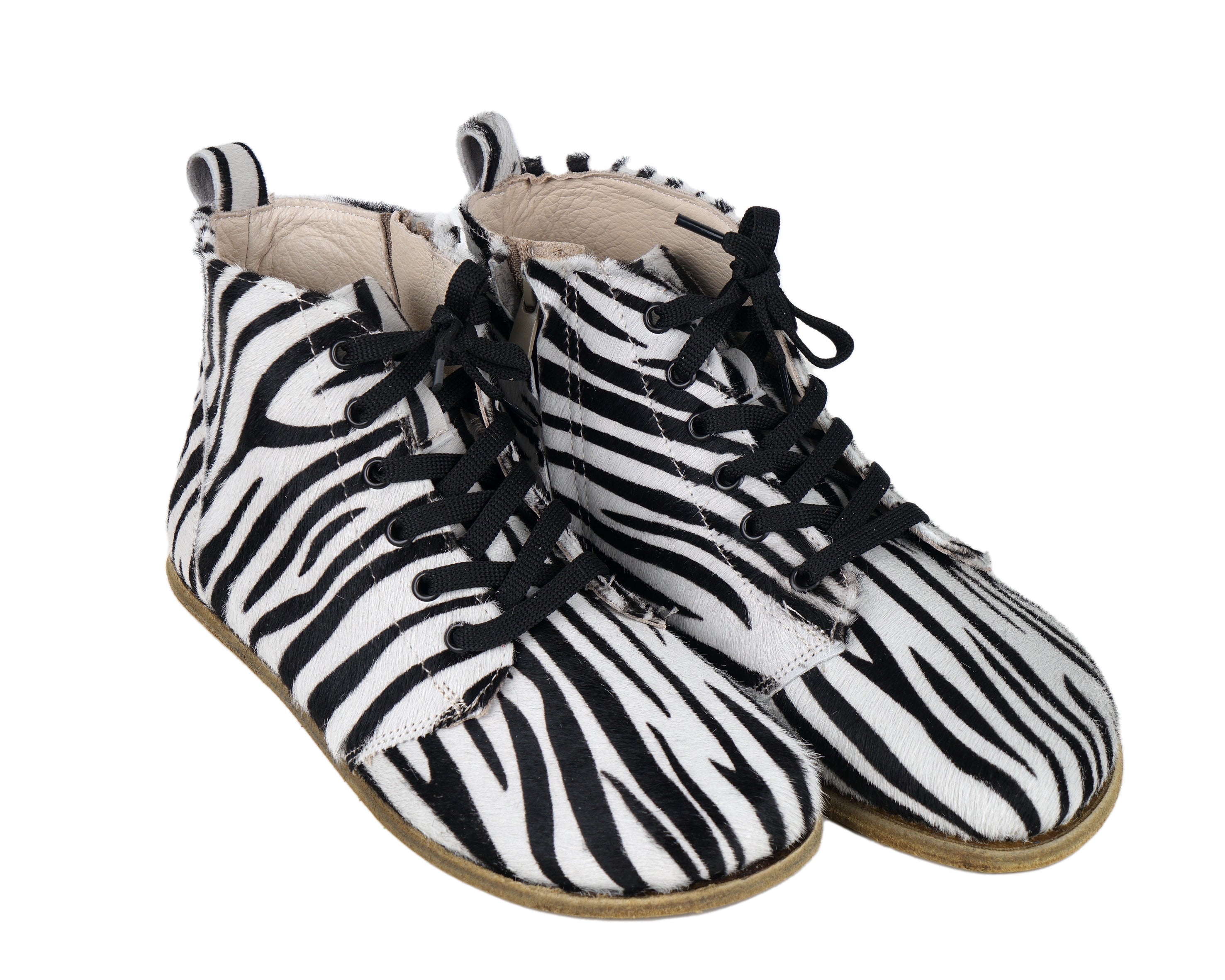 Zebra Short Boots Wide Barefoot Smooth Leather Handmade Shoes 