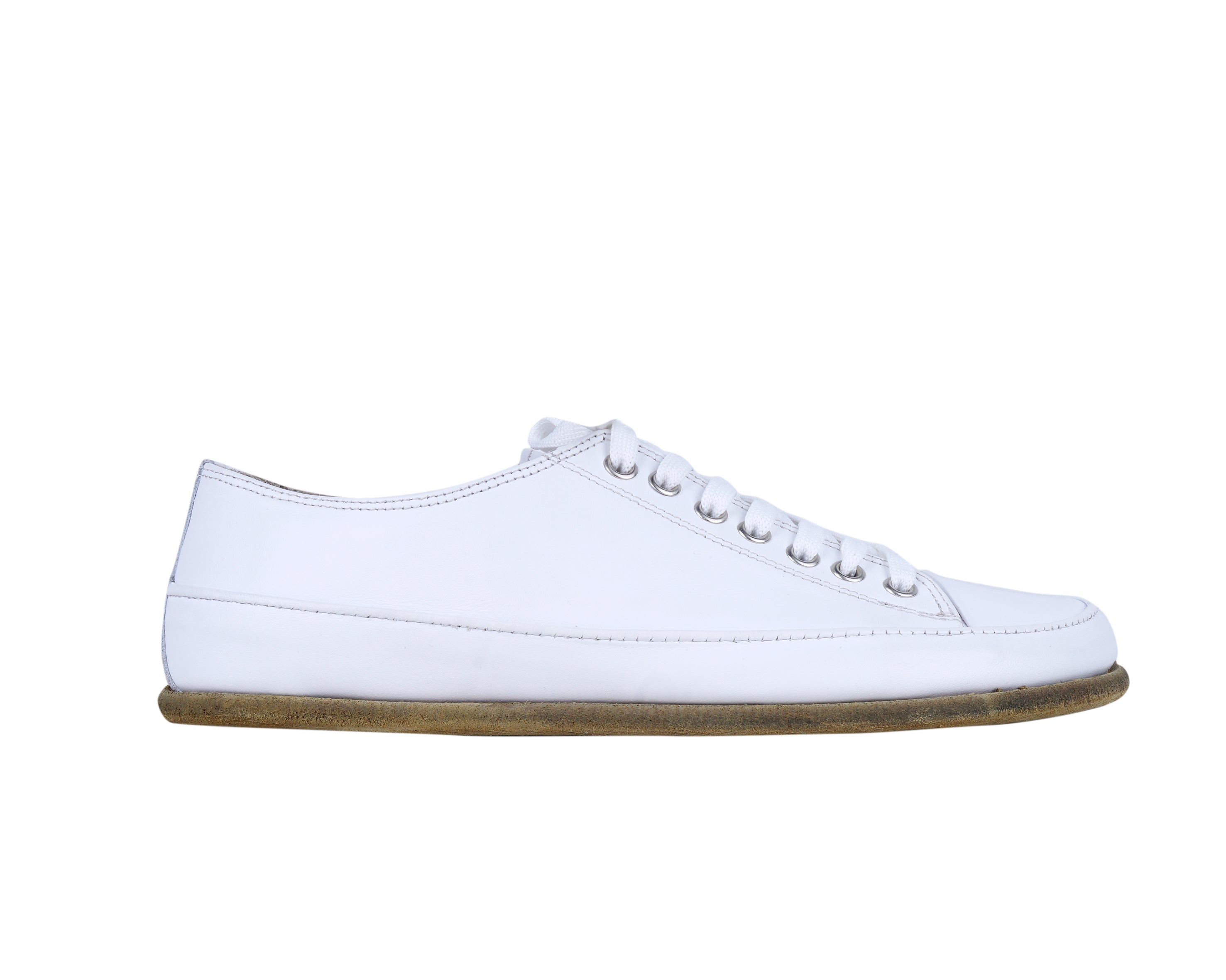 White Converse Style Wide Barefoot Smooth Leather Handmade Shoes 