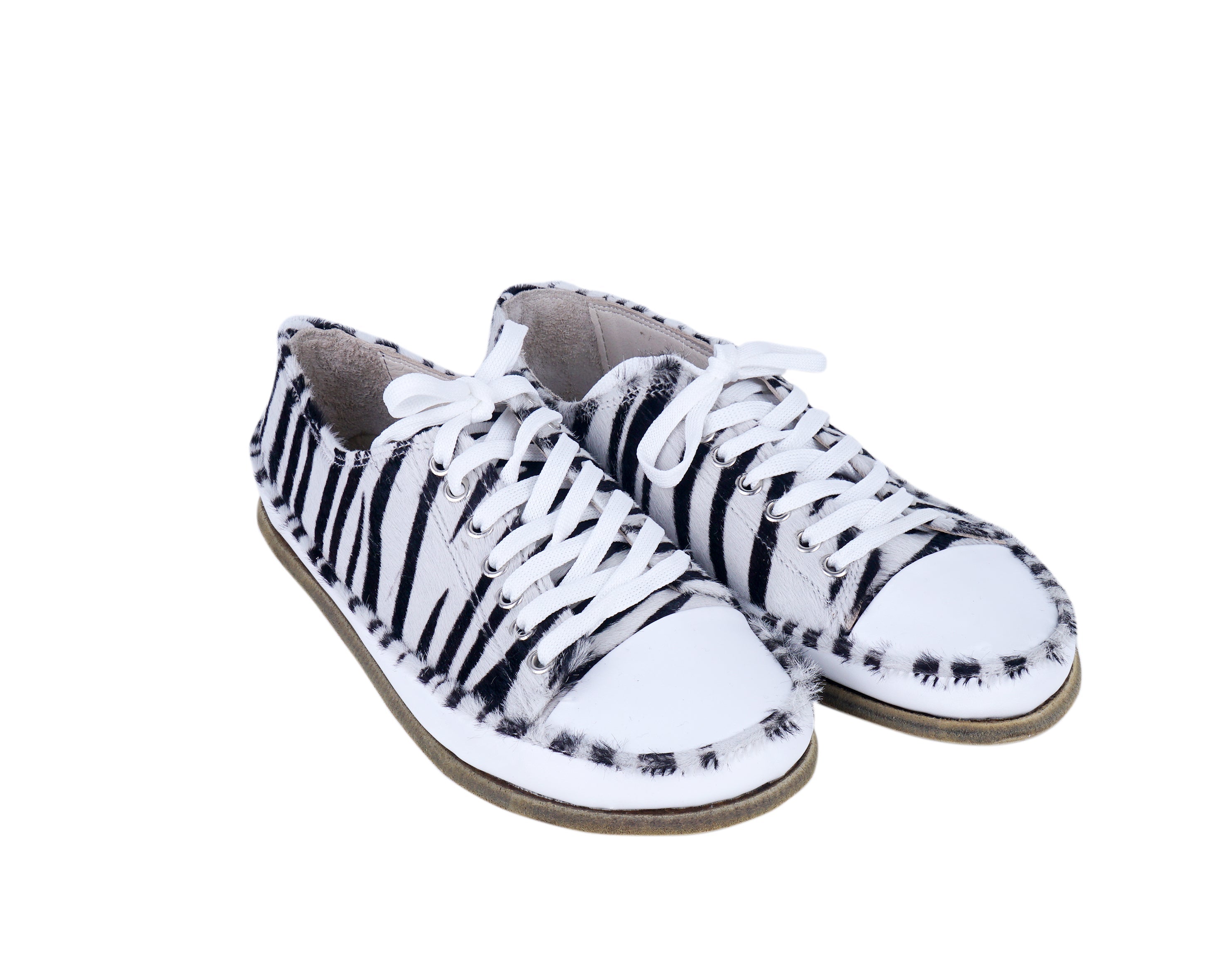 Zebra Converse Style Wide Barefoot Smooth Leather Handmade Shoes 