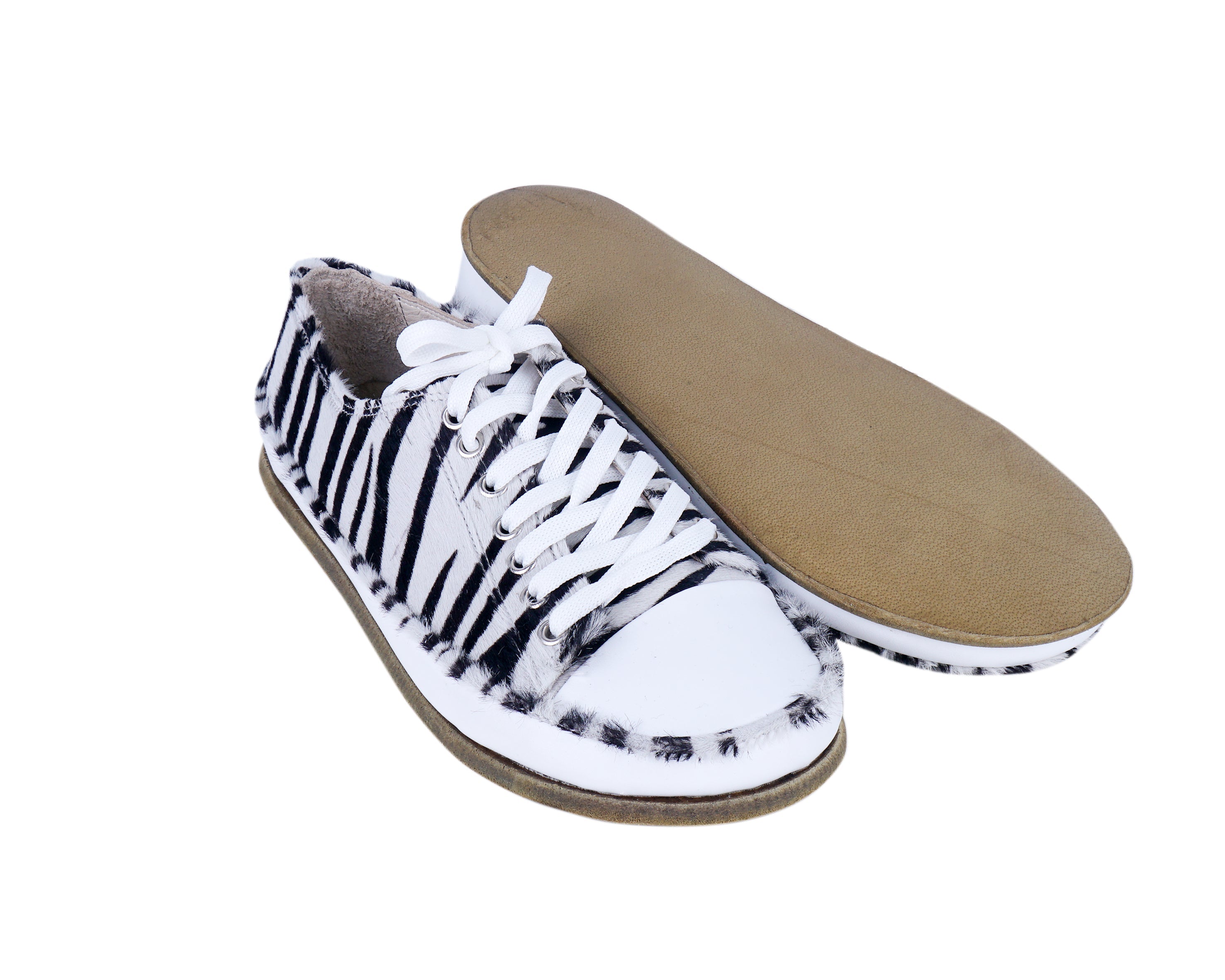 Zebra Converse Style Wide Barefoot Smooth Leather Handmade Shoes 
