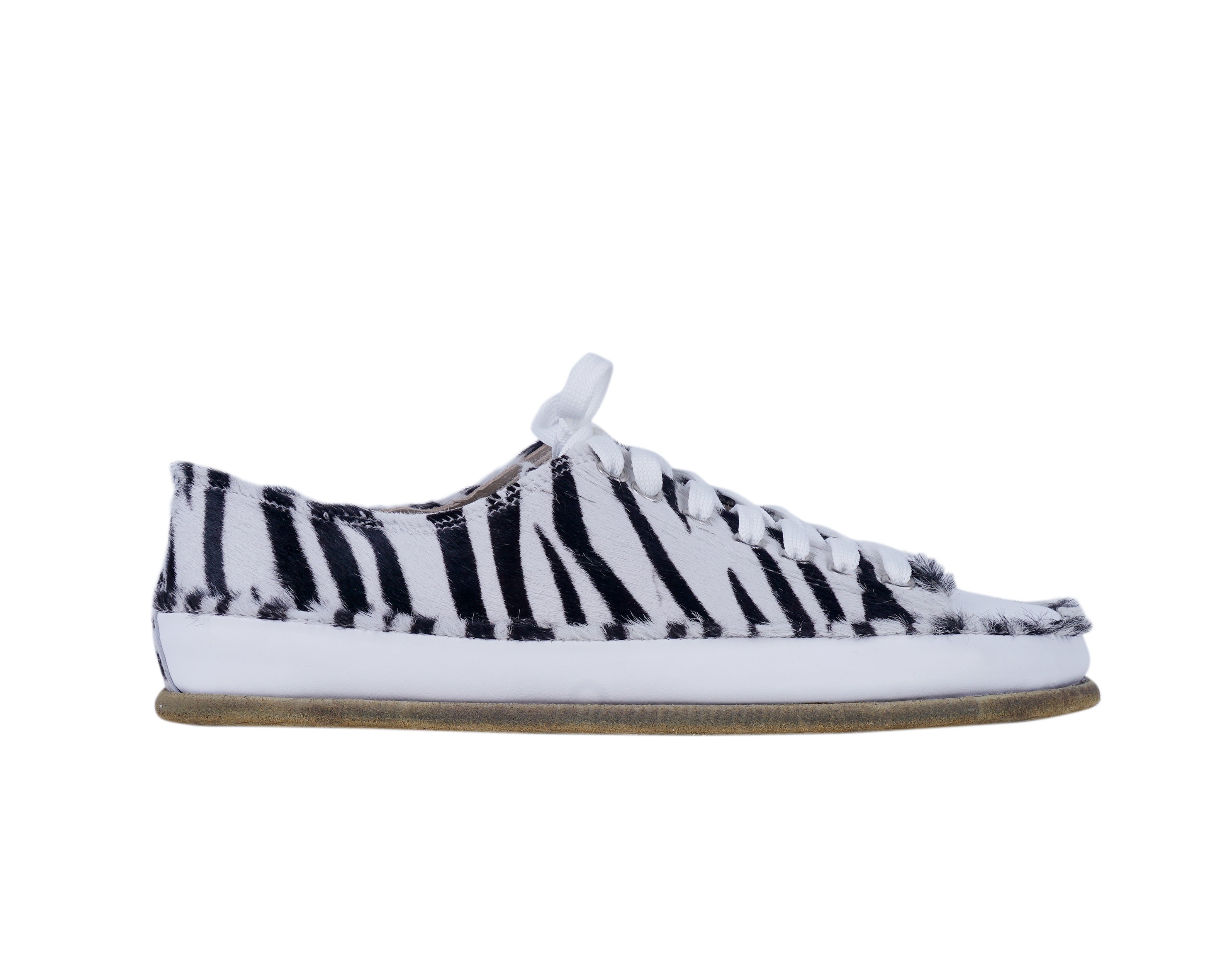 Zebra Converse Style Wide Barefoot Smooth Leather Handmade Shoes 