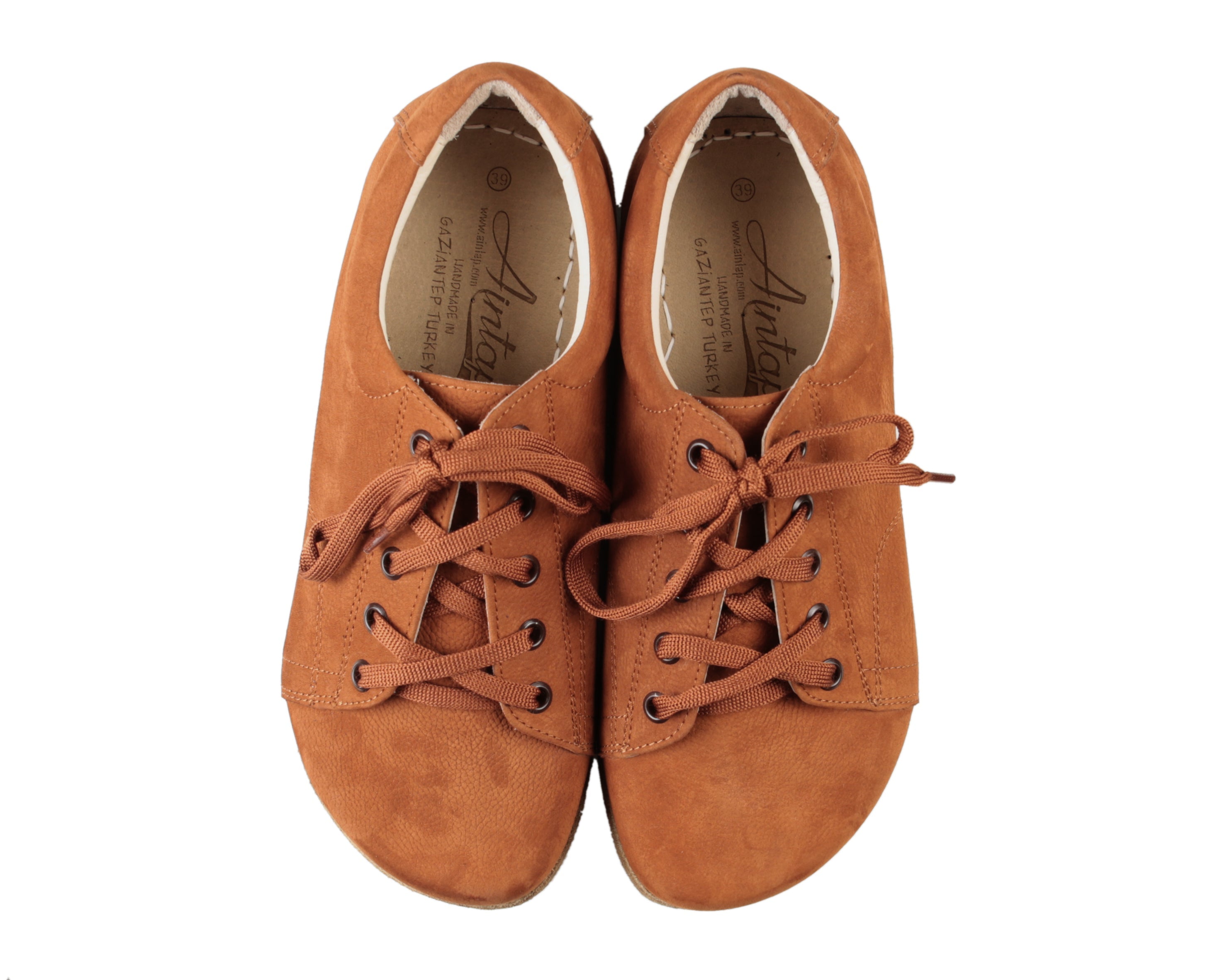 Tan Sneaker Wide Barefoot Nubuck Leather Handmade Shoes 