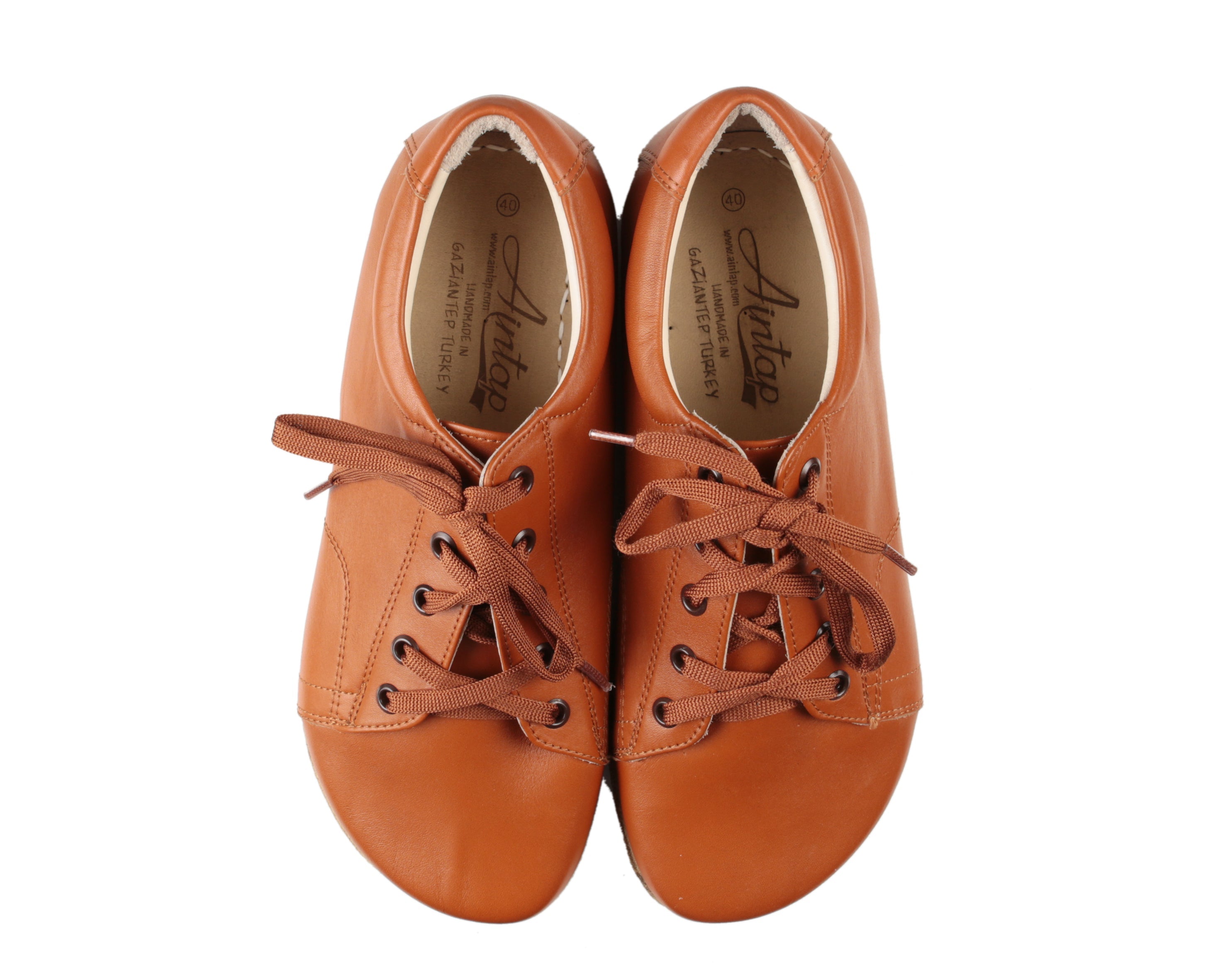 Tan Sneaker Wide Barefoot Smooth Leather Handmade Shoes 